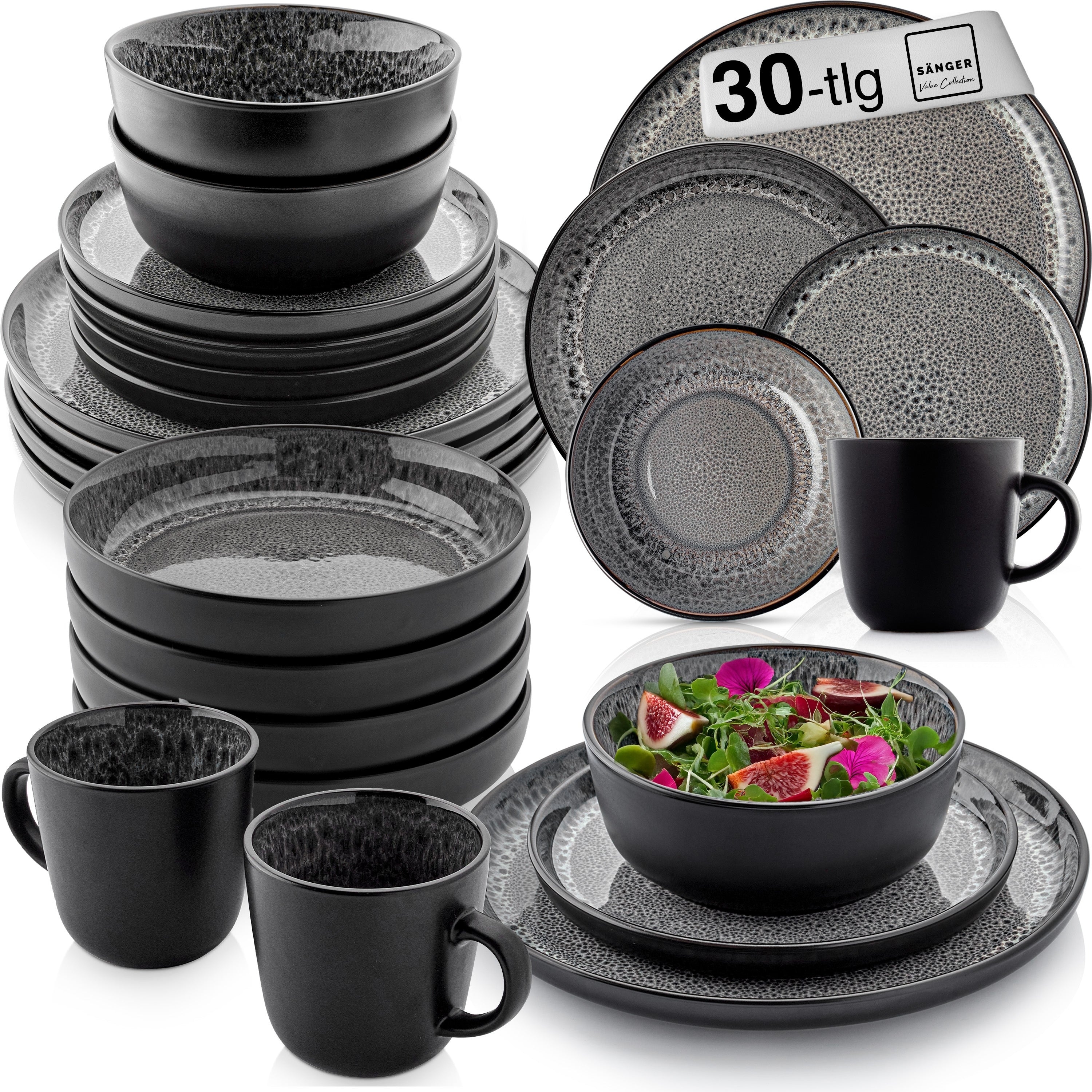 SÄNGER Steingut Geschirrset Sydney, Kombiservice 30 teilig für 6 Personen