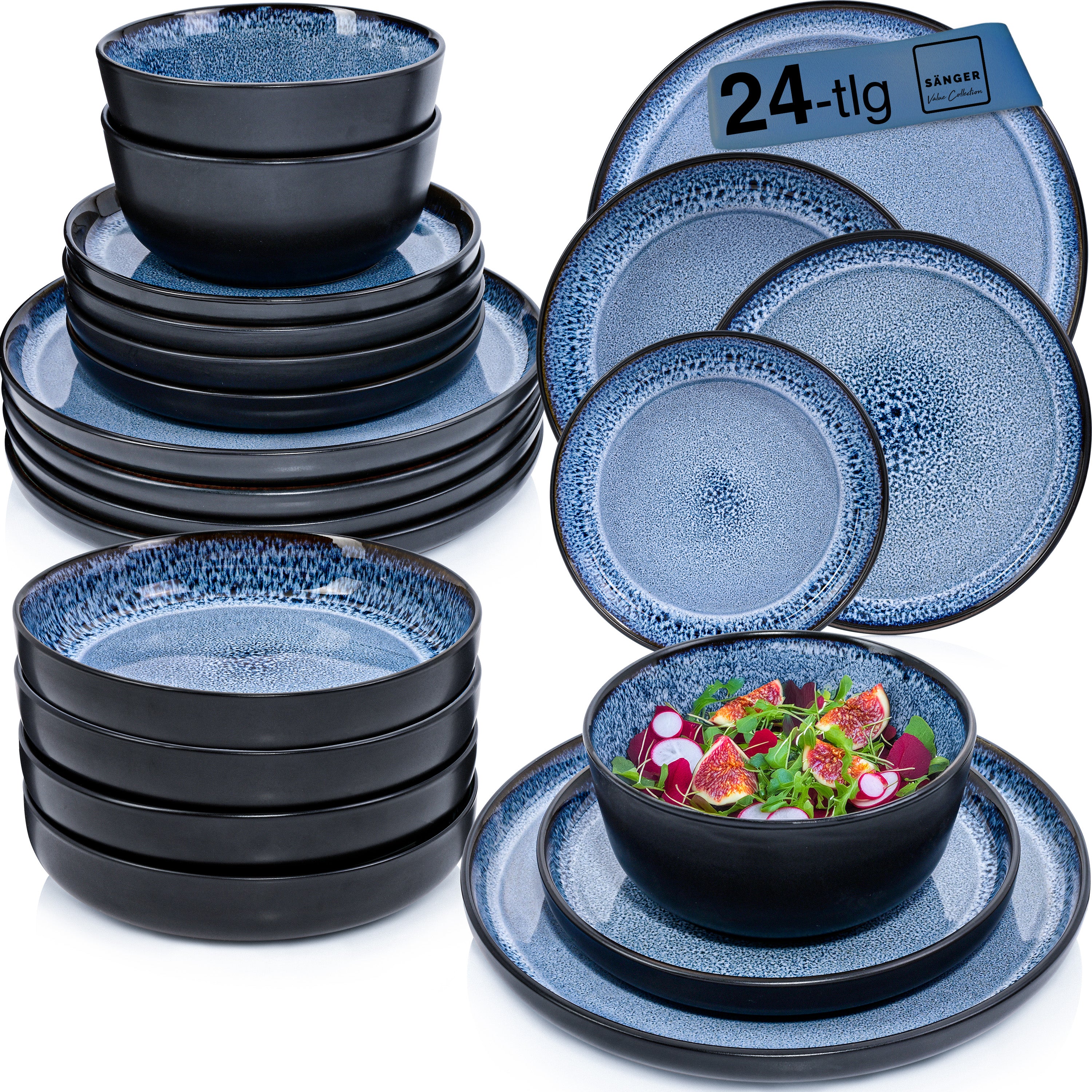 SÄNGER Steingut Geschirrset Aruba, Tafelservice 24 teilig für 6 Personen