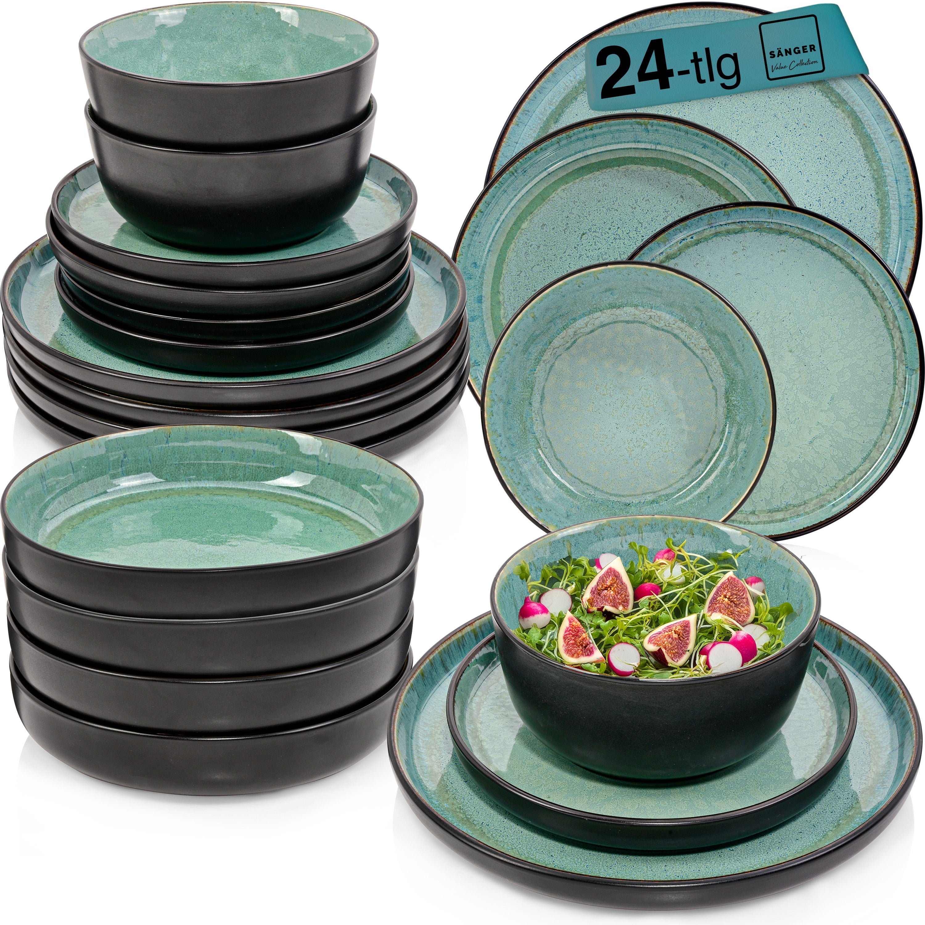 SÄNGER Steingut Geschirrset Fiji, Tafelservice 24 teilig für 6 Personen