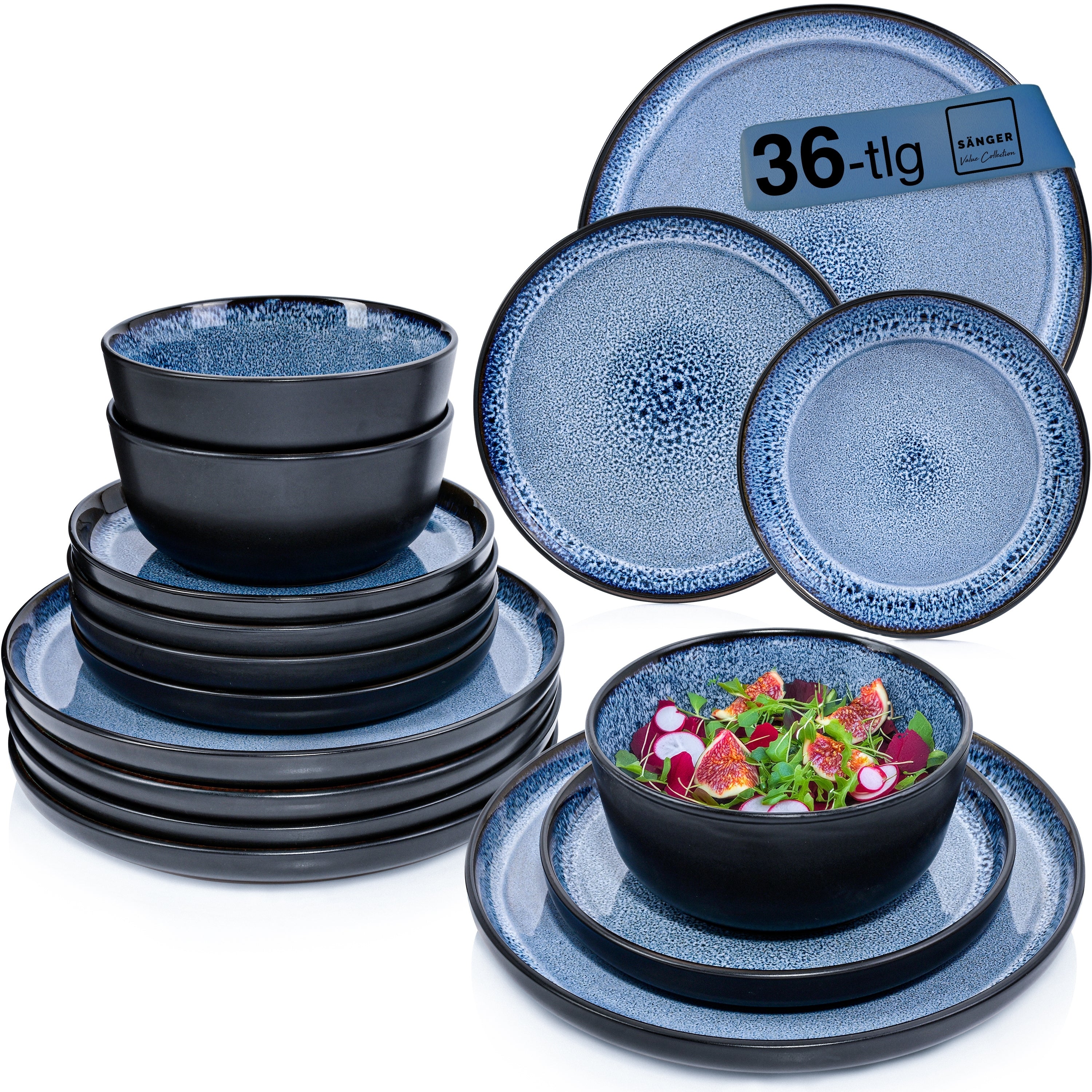 SÄNGER Steingut Geschirrset Aruba, Tafelservice 36 teilig für 12 Personen