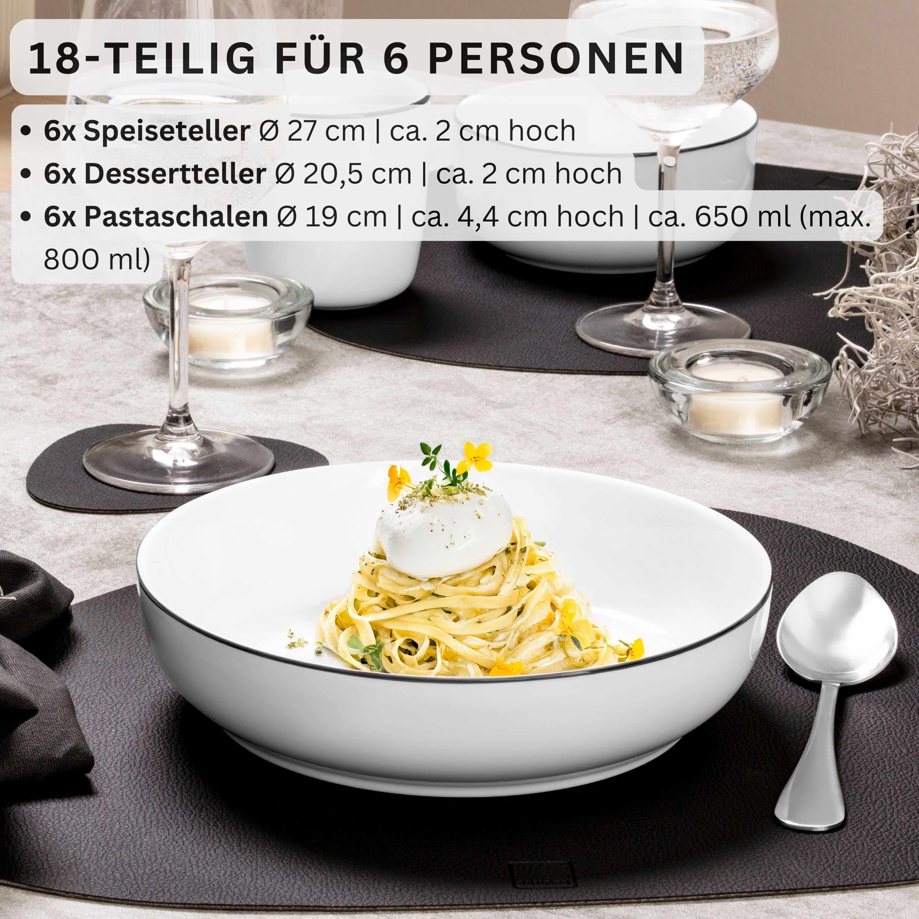 SÄNGER Porzellan Geschirrset Marlo Black Rim 18-teilig für 6 Personen