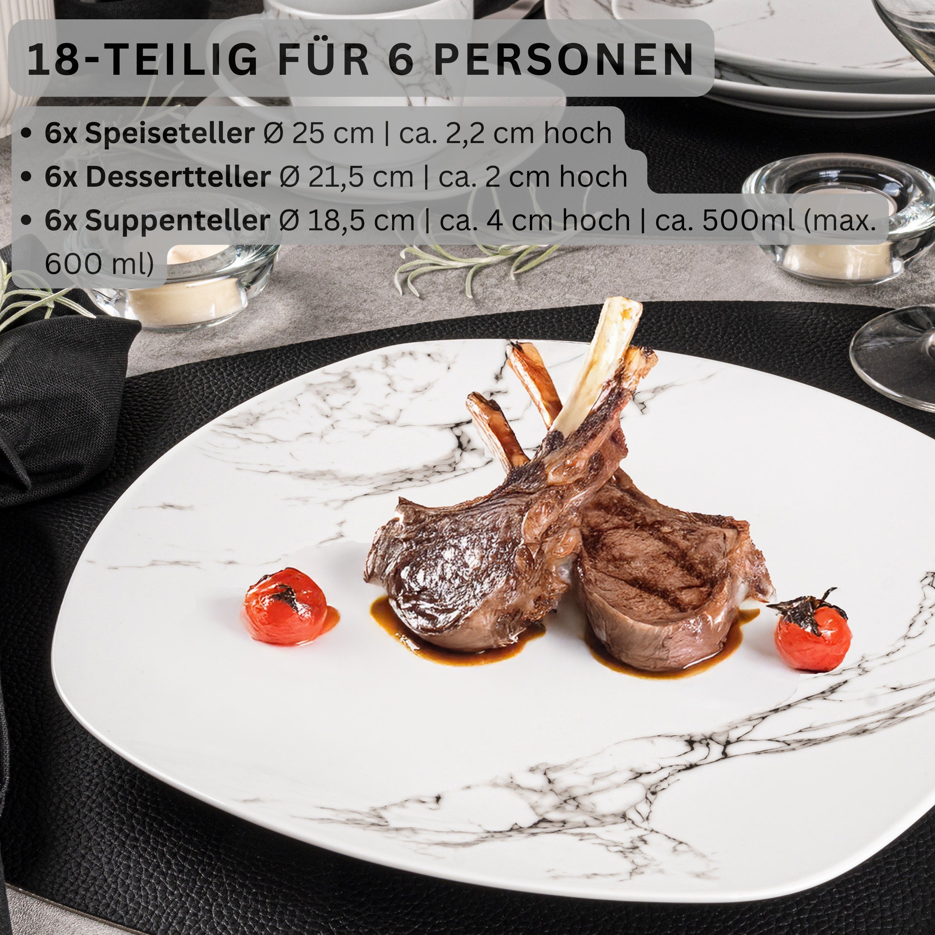 SÄNGER Porzellan Geschirrset Bilgola Marmor, Tafelservice 18 teilig für 6 Personen