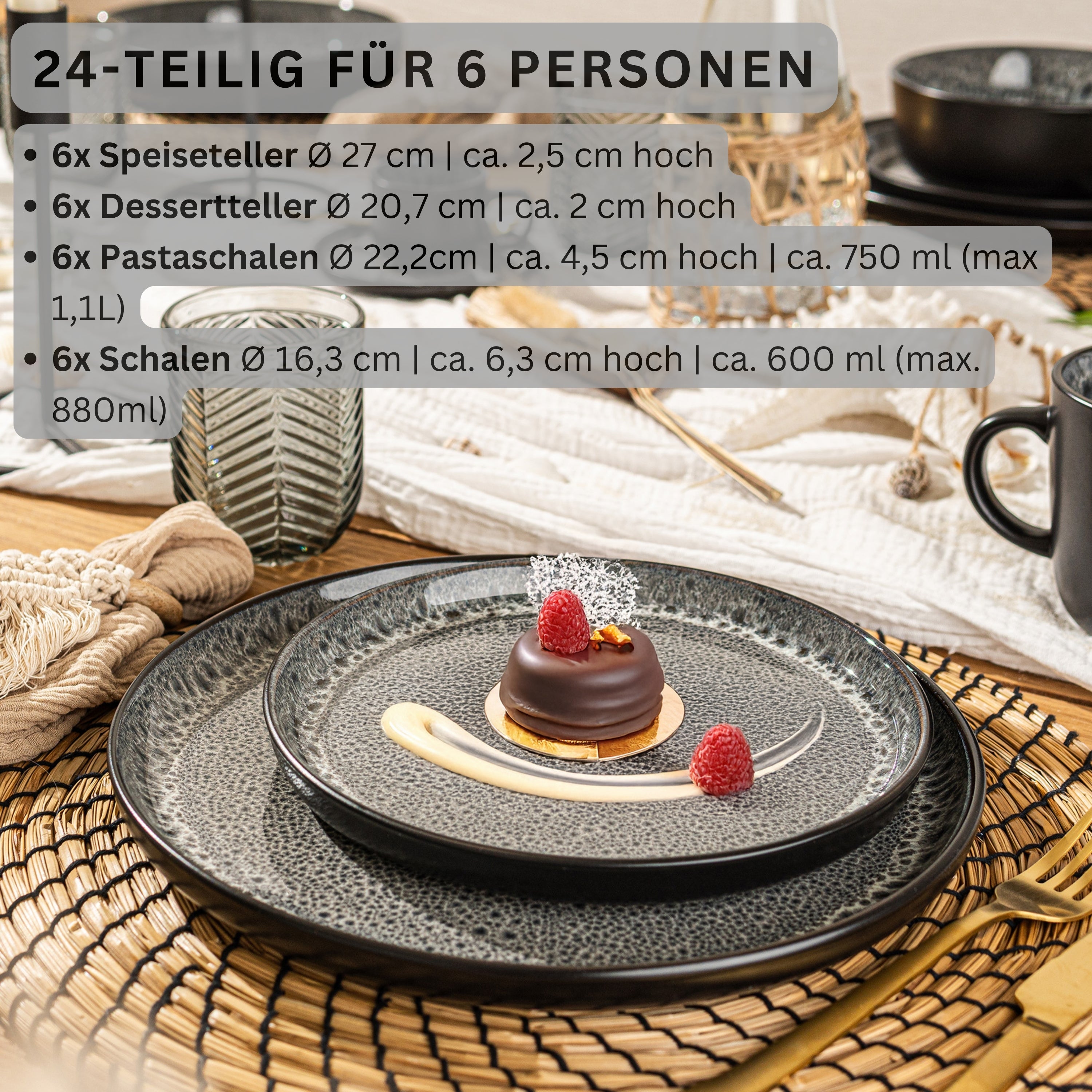 SÄNGER Steingut Geschirrset Sydney, Tafelservice 24 teilig für 6 Personen