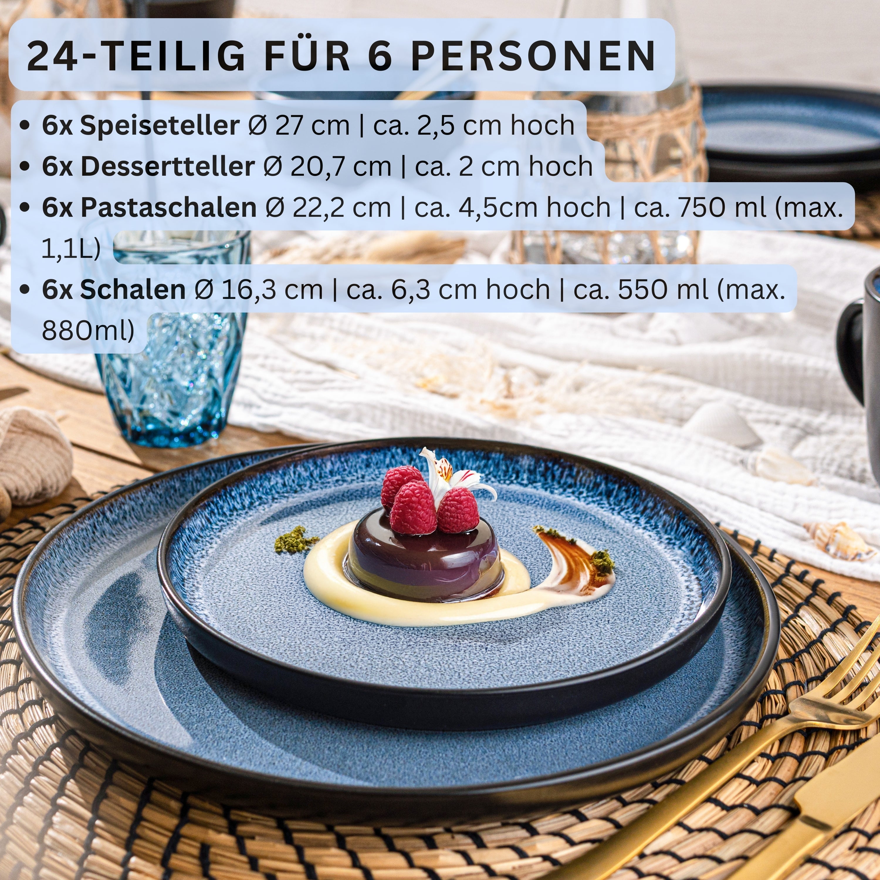 SÄNGER Steingut Geschirrset Aruba, Tafelservice 24 teilig für 6 Personen