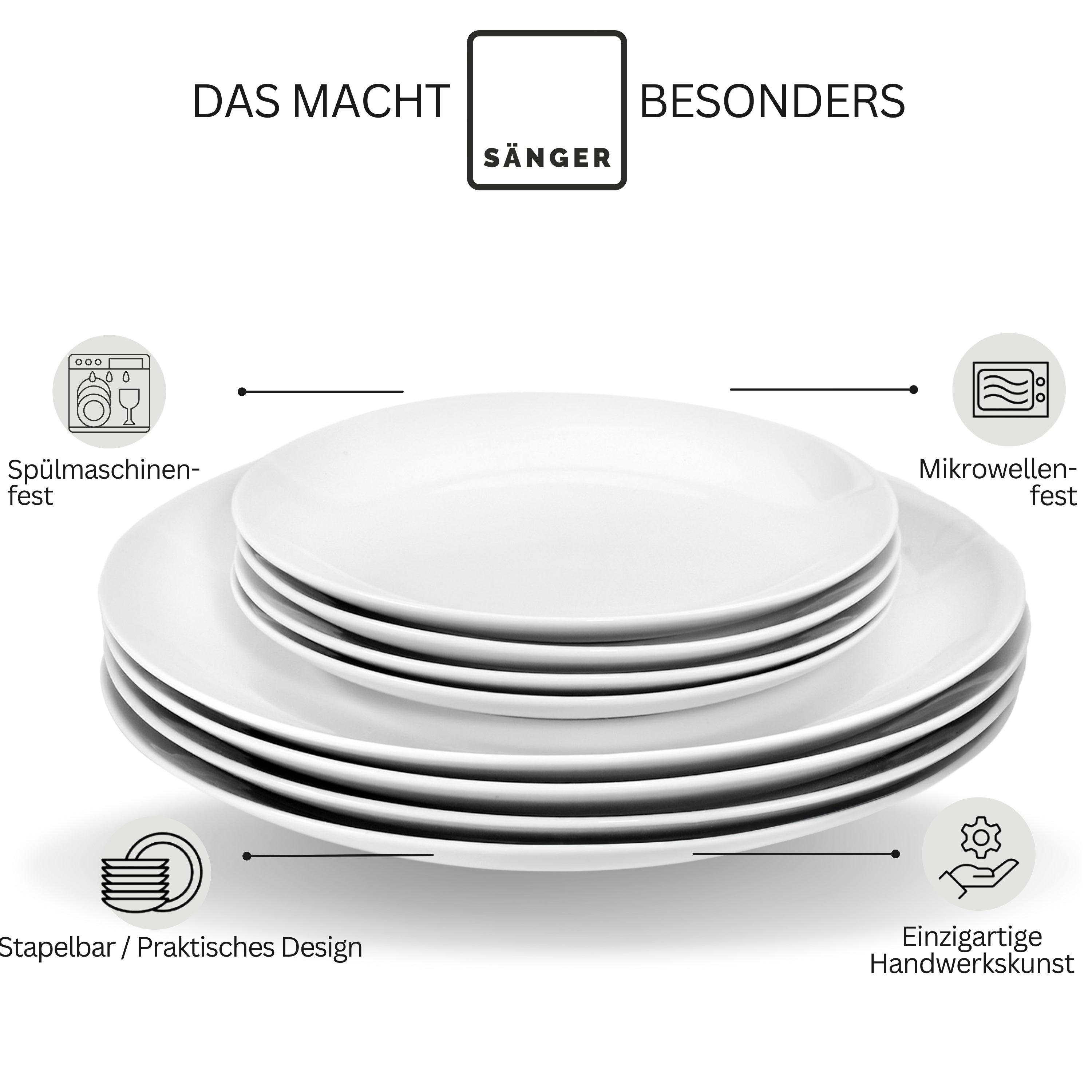 SÄNGER Porzellan Geschirrset New Port, Tafelservice 18 teilig für 6 Personen