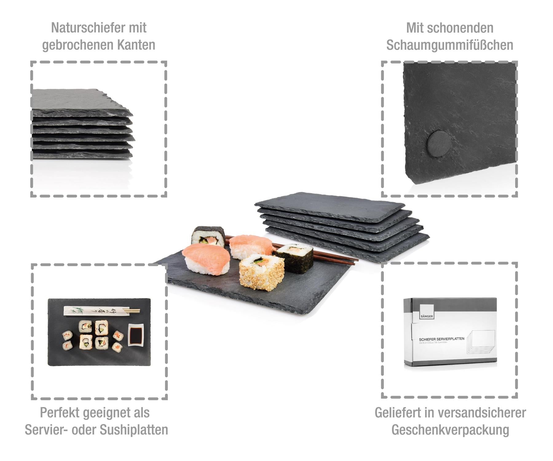 SÄNGER Schieferplatten Set lasiert 6 teilig 22 x16 cm