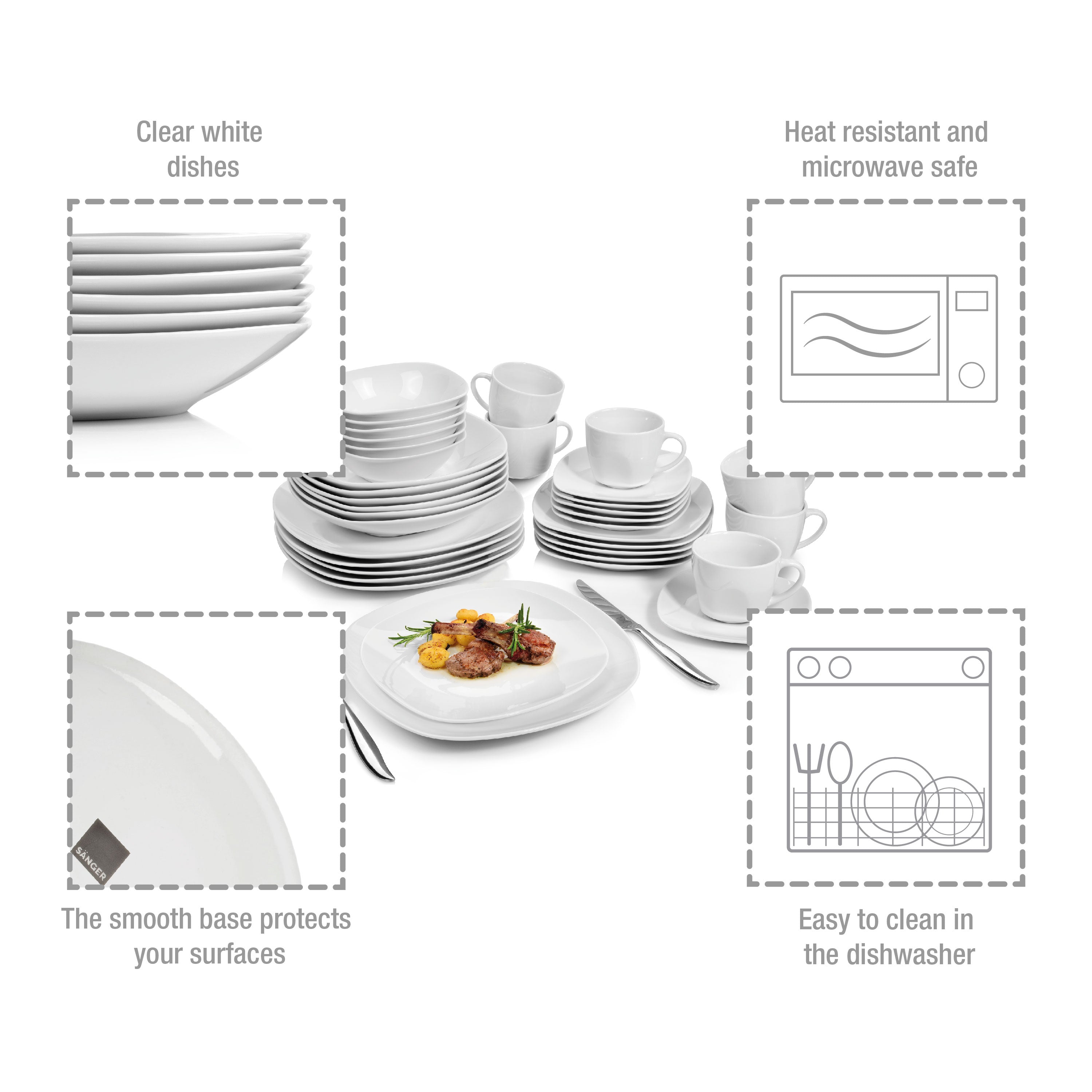 SÄNGER Porzellan Geschirrset Bilgola, Kombiservice 36 teilig für 6 Personen