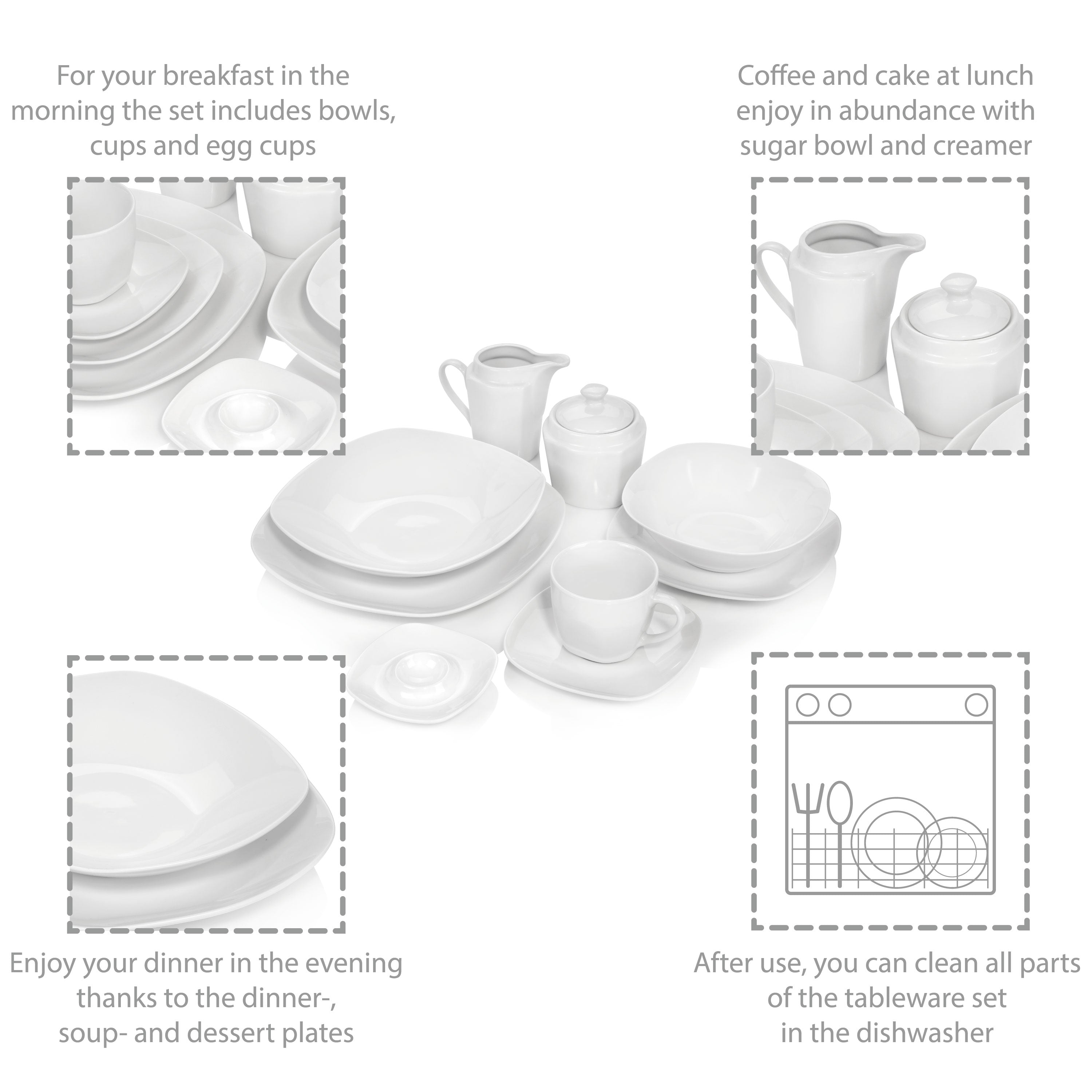 SÄNGER Porzellan Geschirrset Bilgola, Kombiservice 86 teilig für 12 Personen