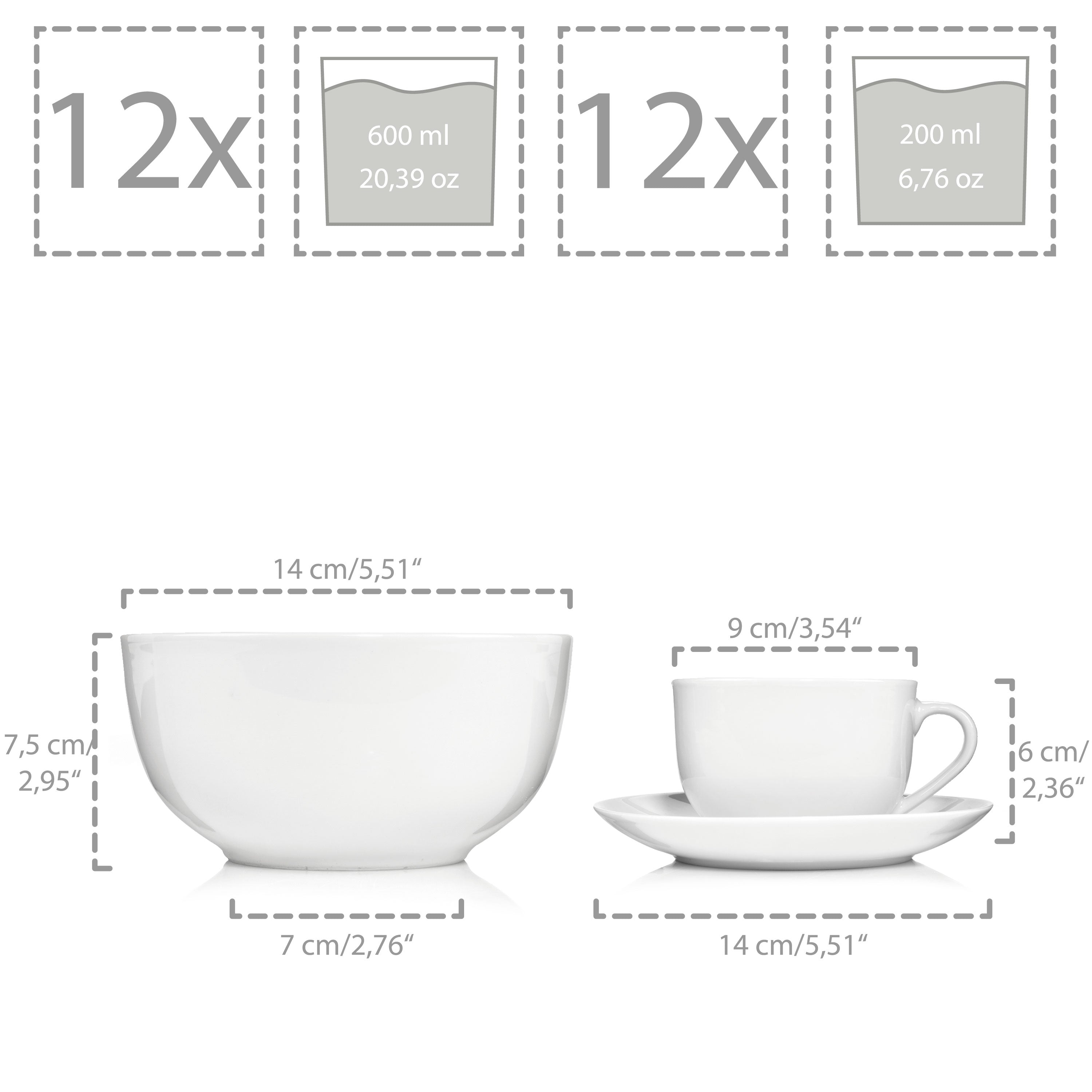 SÄNGER Porzellan Geschirrset New Port, Kombiservice 86 teilig für 12 Personen