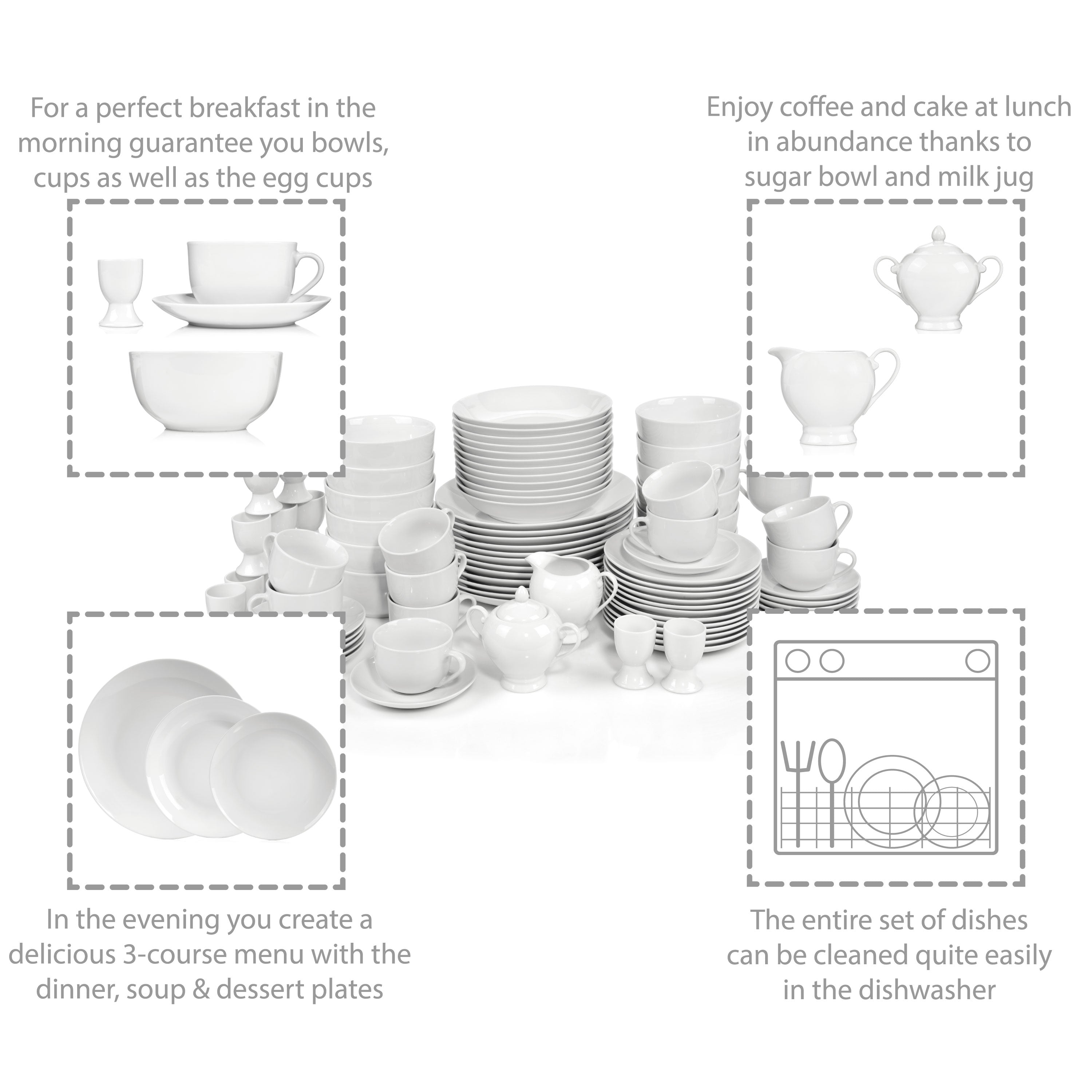 SÄNGER Porzellan Geschirrset New Port, Kombiservice 86 teilig für 12 Personen