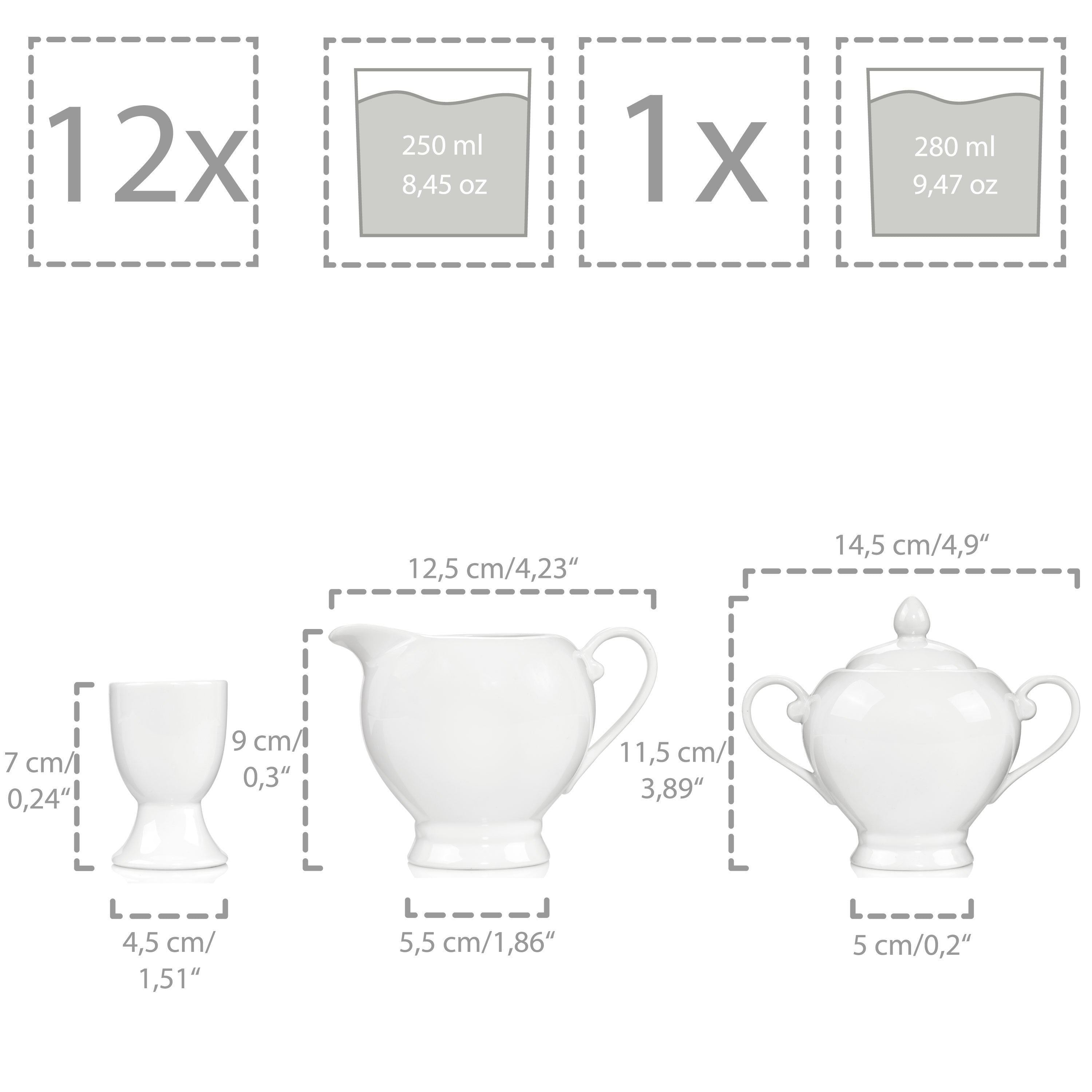 SÄNGER Porzellan Geschirrset New Port, Kombiservice 86 teilig für 12 Personen