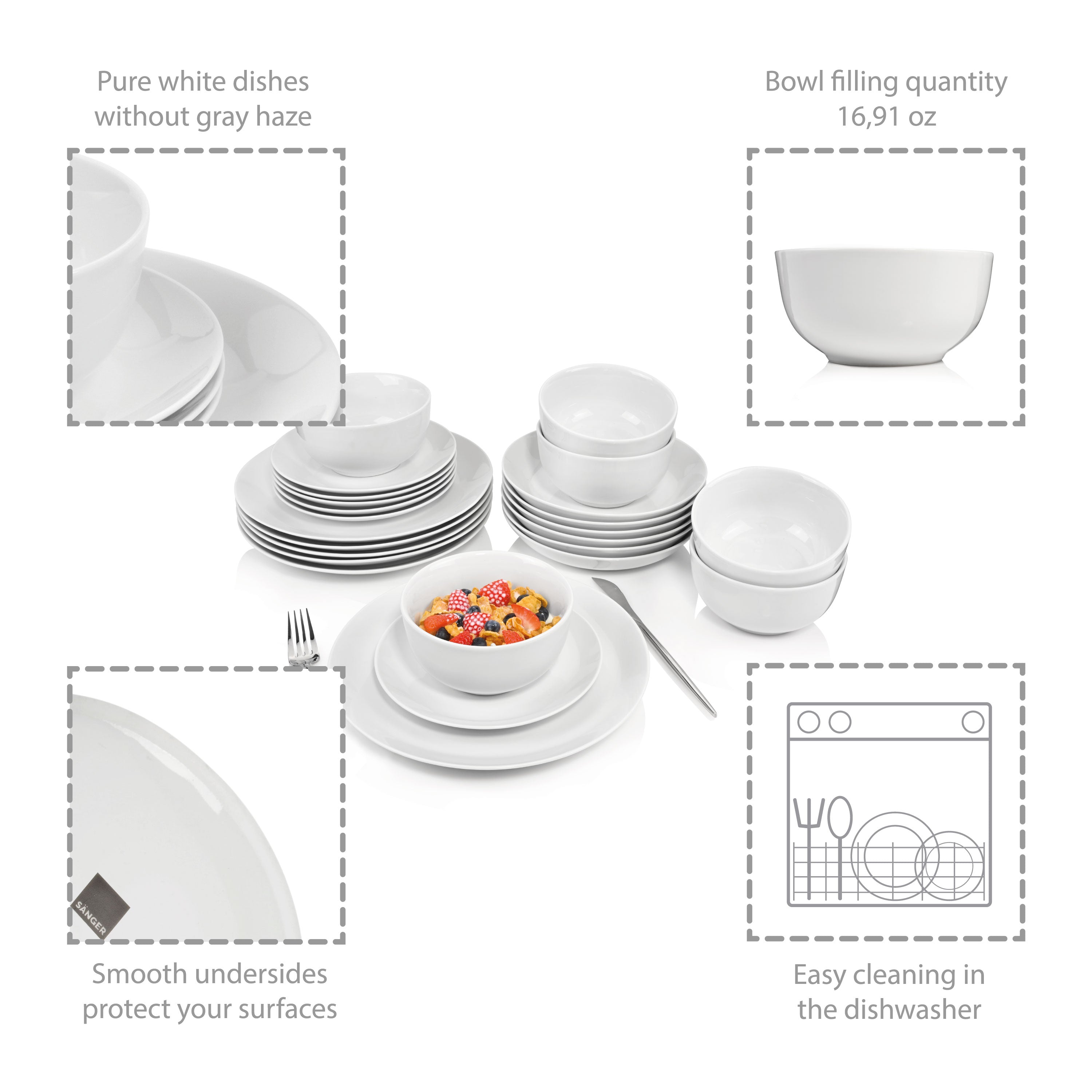 SÄNGER Porzellan Geschirrset New Port, Tafelservice 24 teilig für 6 Personen