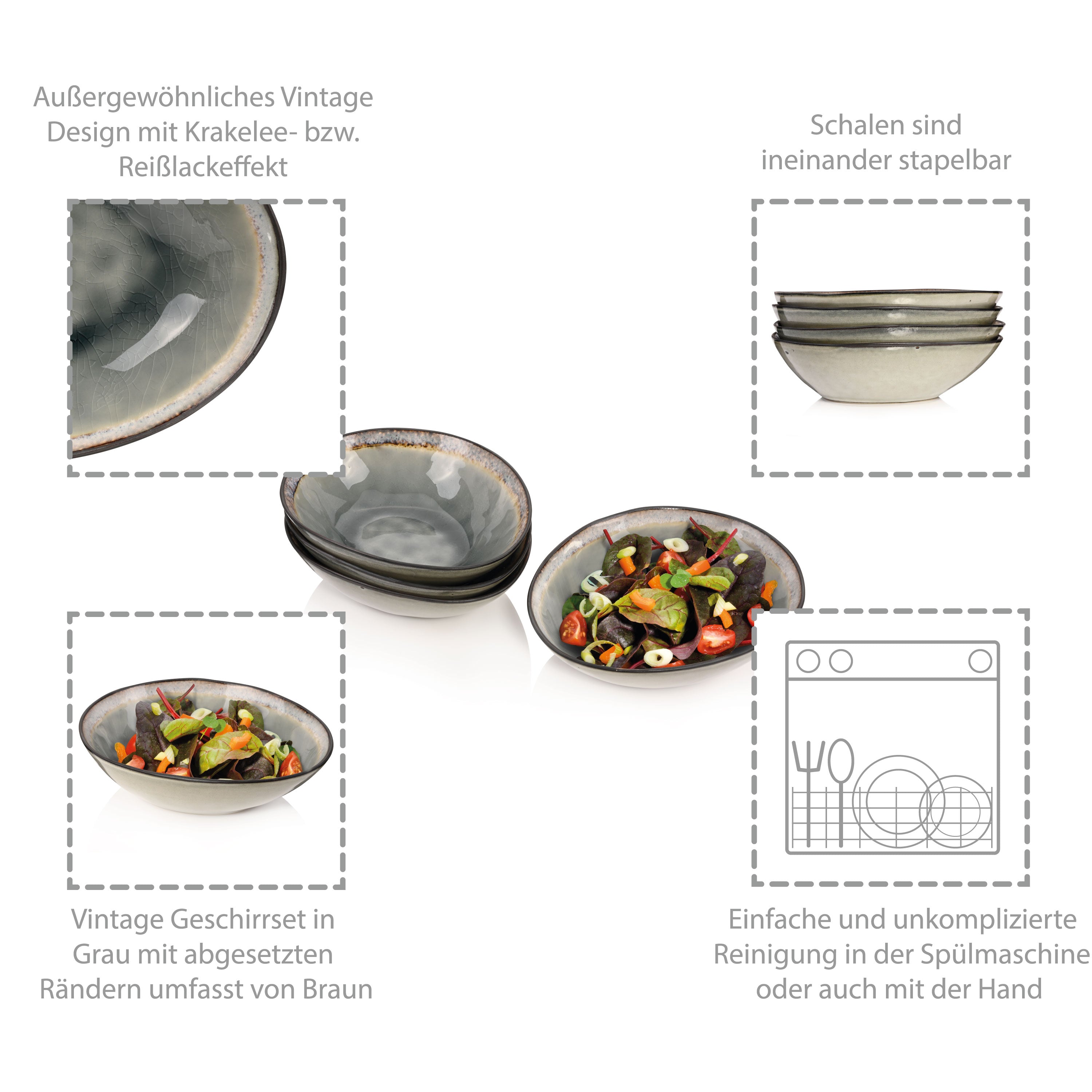 SÄNGER Salatschalen Set Capri Grau 4 teilig