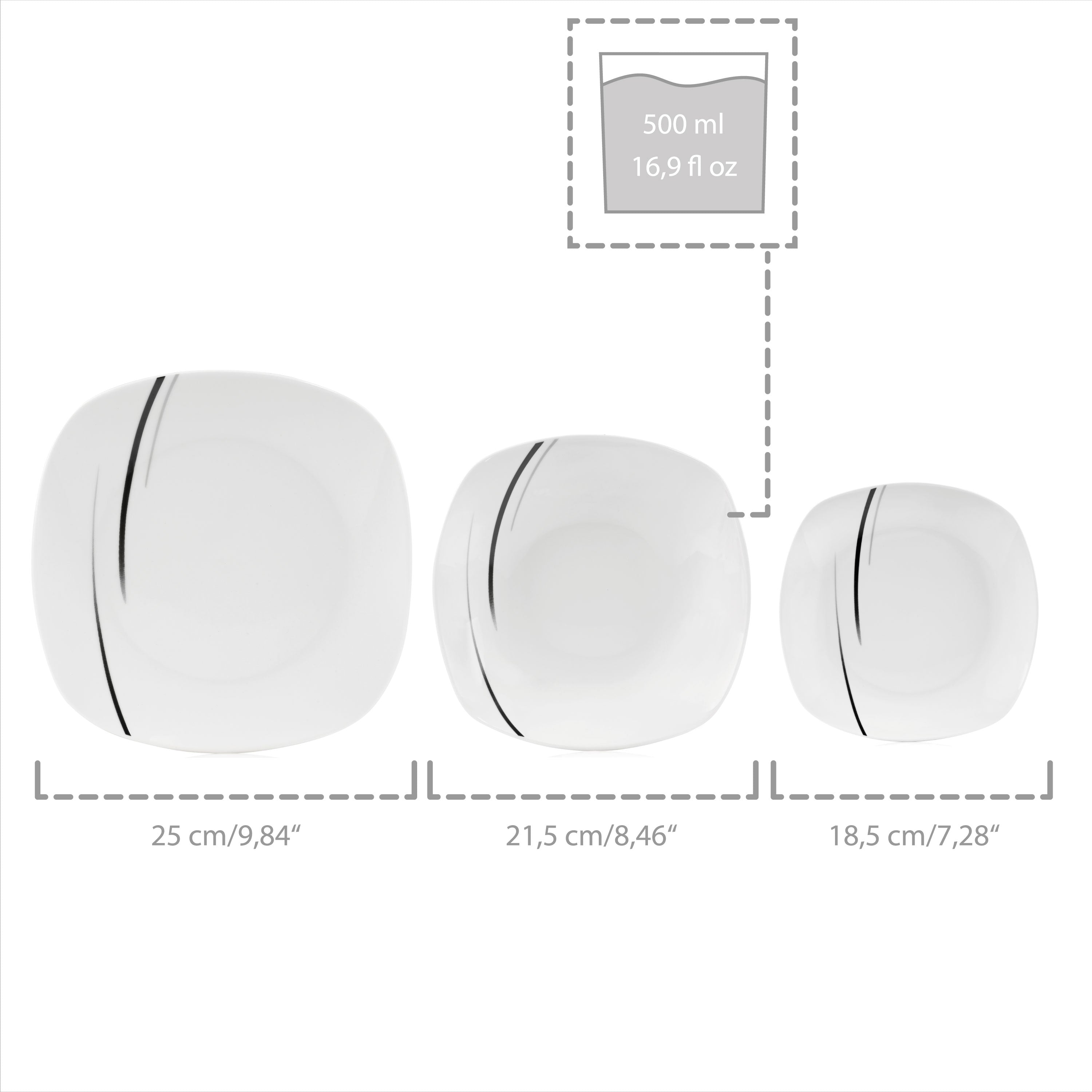 SÄNGER Porzellan Geschirrset Bilgola Black Lines, Kombiservice 36 teilig für 6 Personen