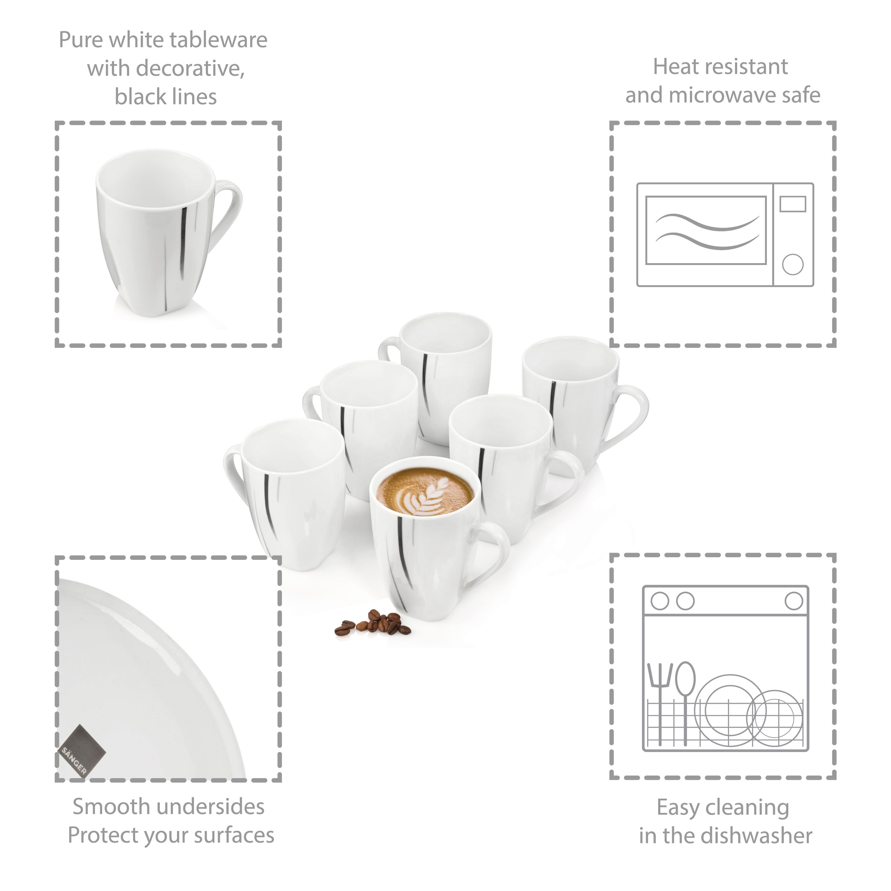 SÄNGER Kaffeebecher Set Bilgola Black Lines 6 teilig