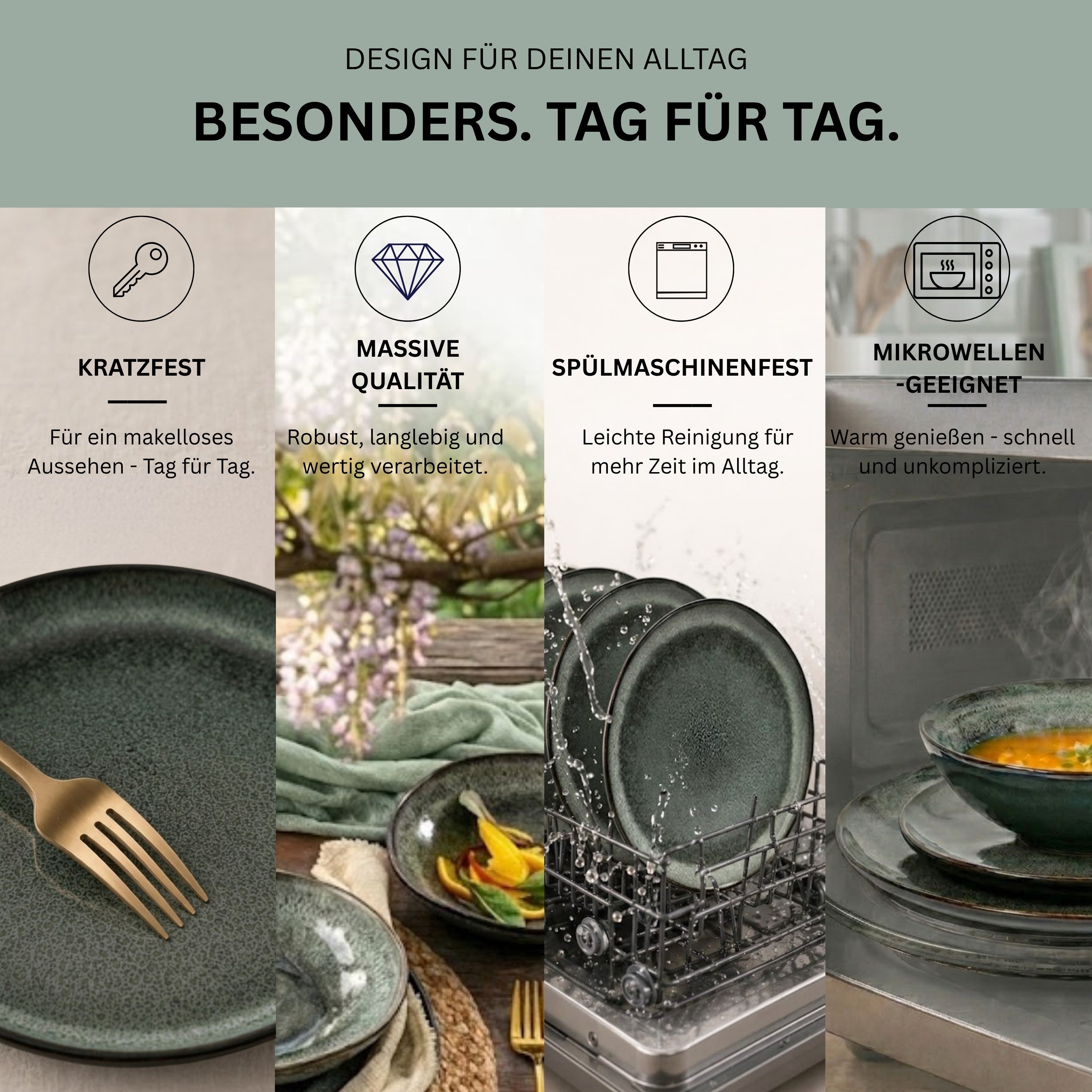 SÄNGER Steingut Geschirrset Kopenhagen, Tafelservice 12 teilig für 4 Personen