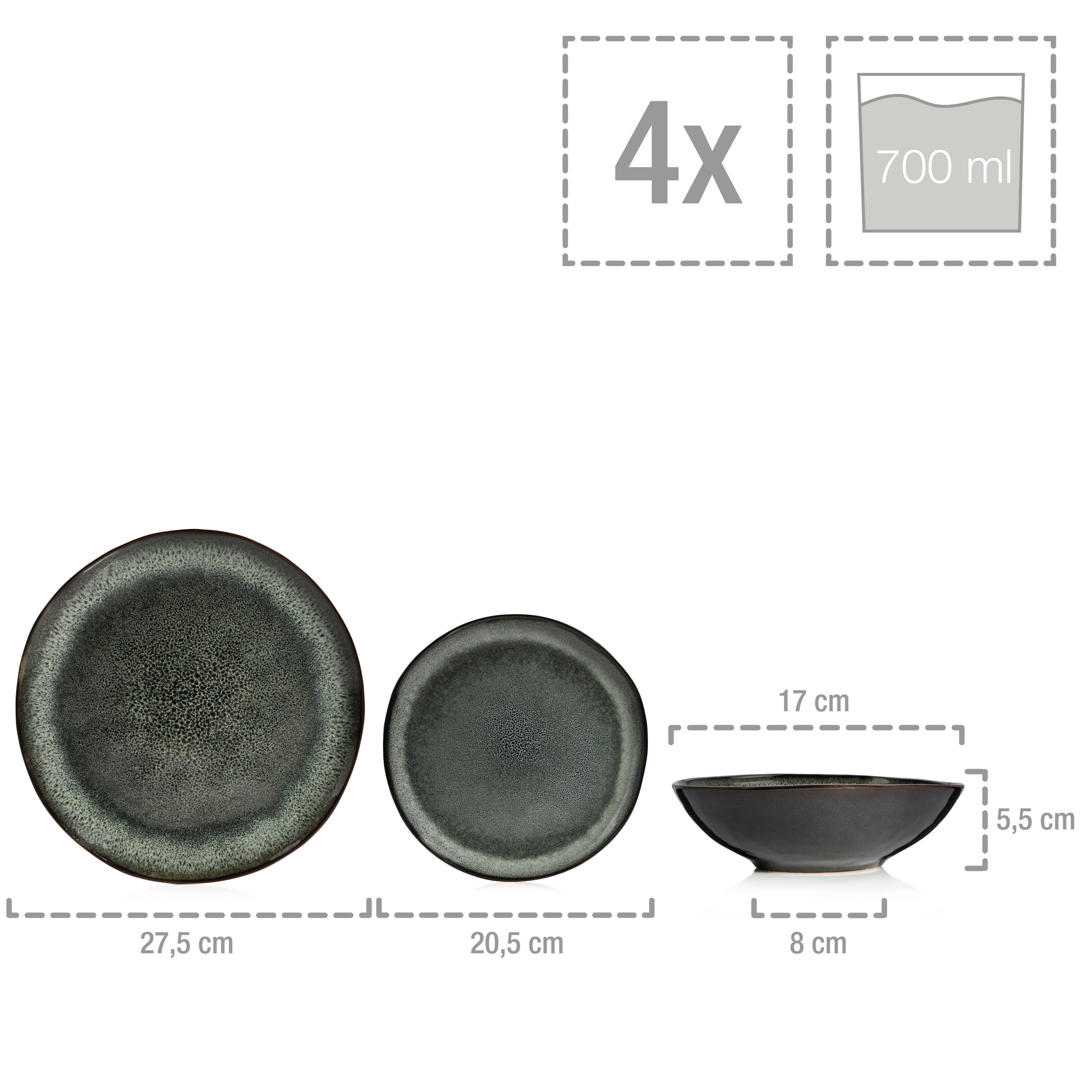 SÄNGER Steingut Geschirrset Kopenhagen, Tafelservice 24 teilig für 8 Personen