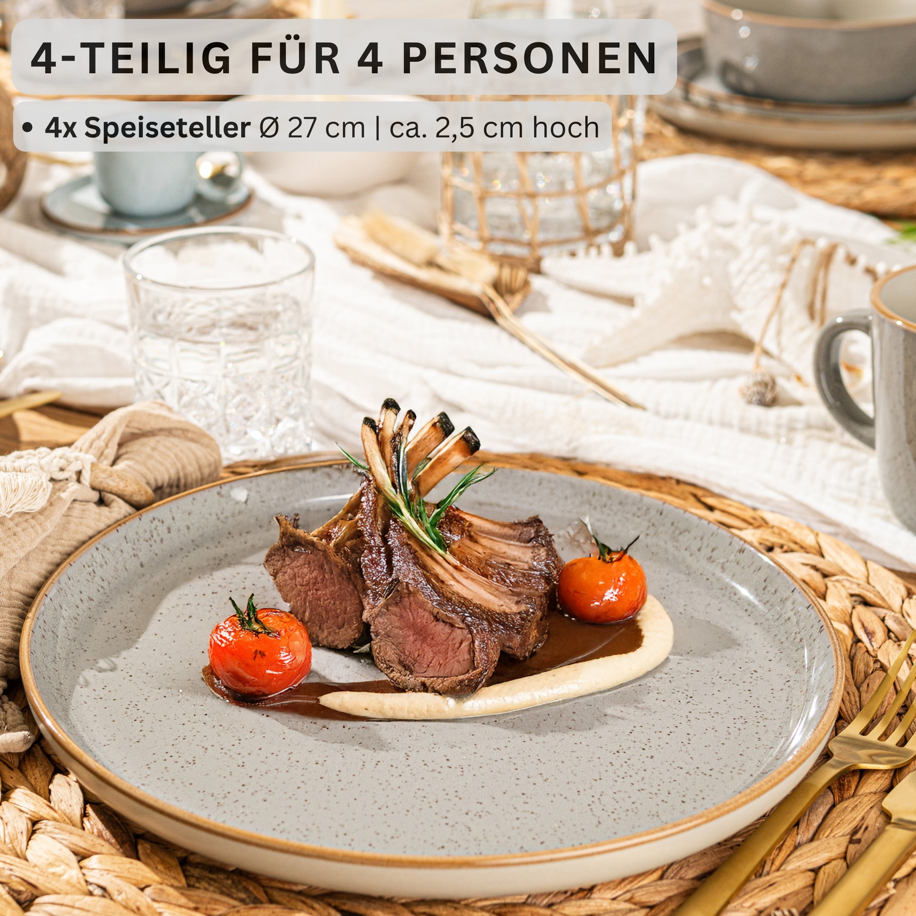 SÄNGER Speiseteller Set Rio Perlgrau 4 teilig
