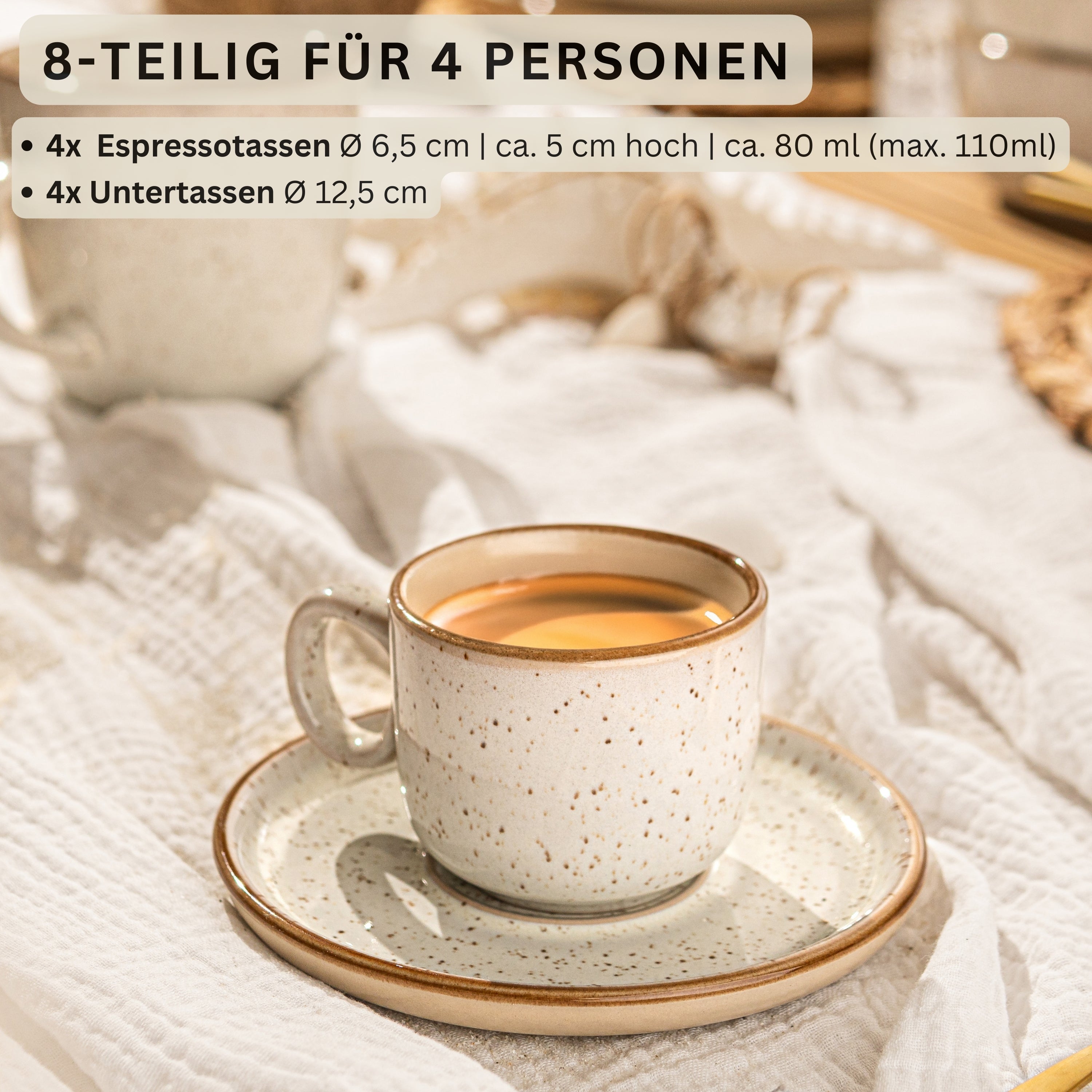 SÄNGER Espressotassen Set Rio Creme 8 teilig für 4 personen