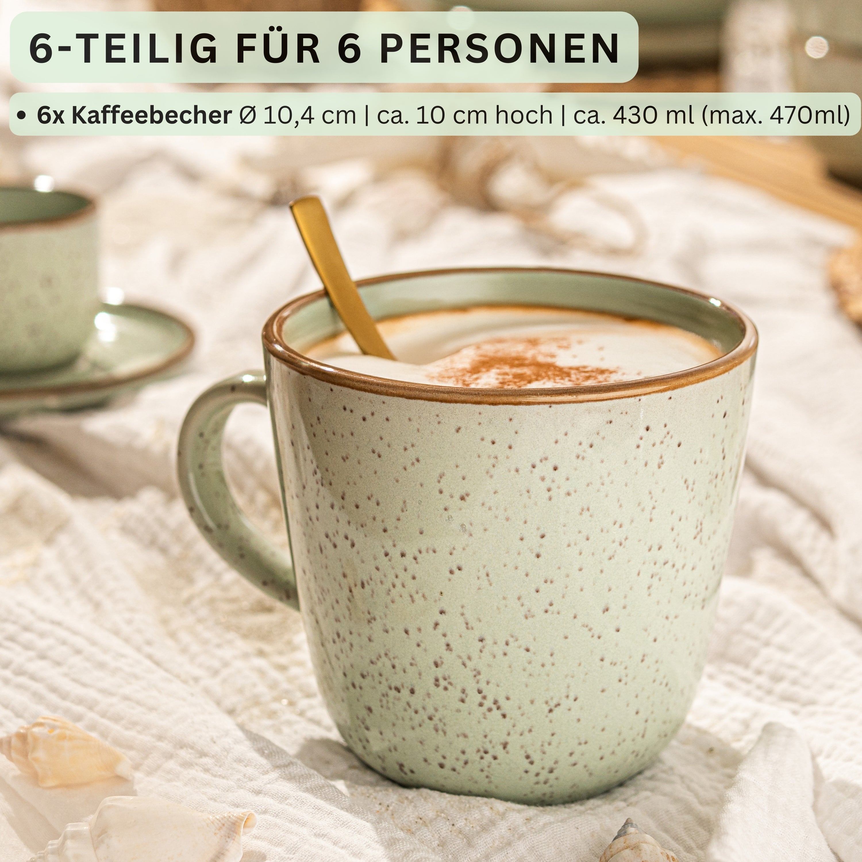 SÄNGER Kaffeebecher Set Rio Minze- 6 teilig aus Steingut