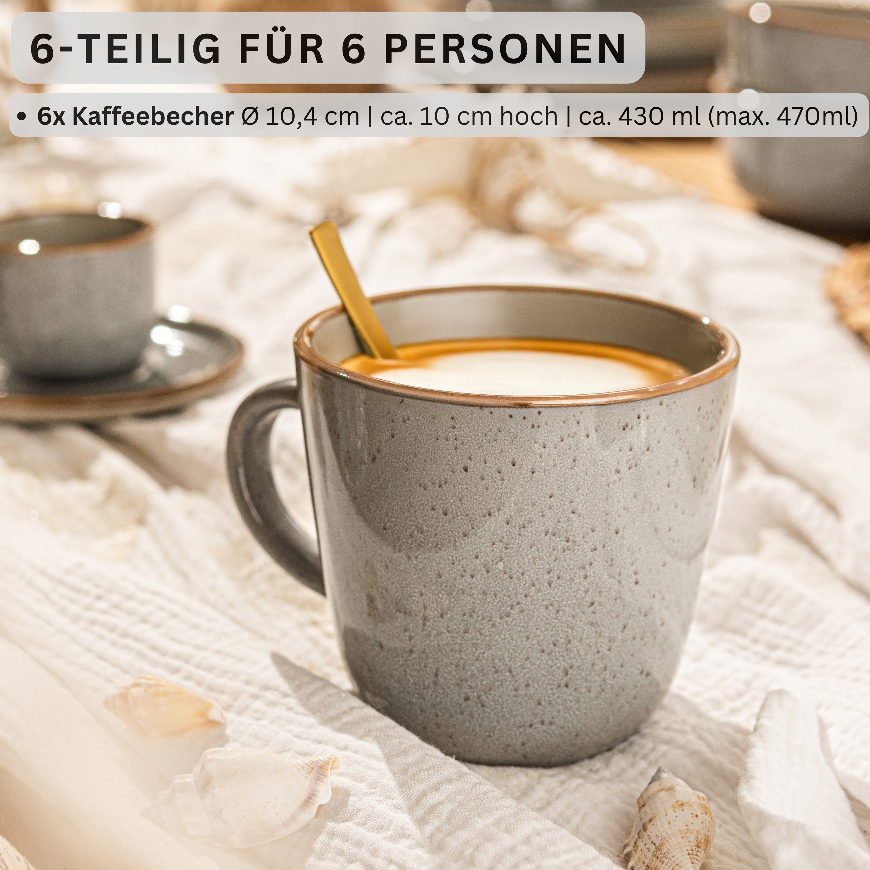 SÄNGER Kaffeebecher Set Rio Perlgrau - 6 teilig aus Steingut