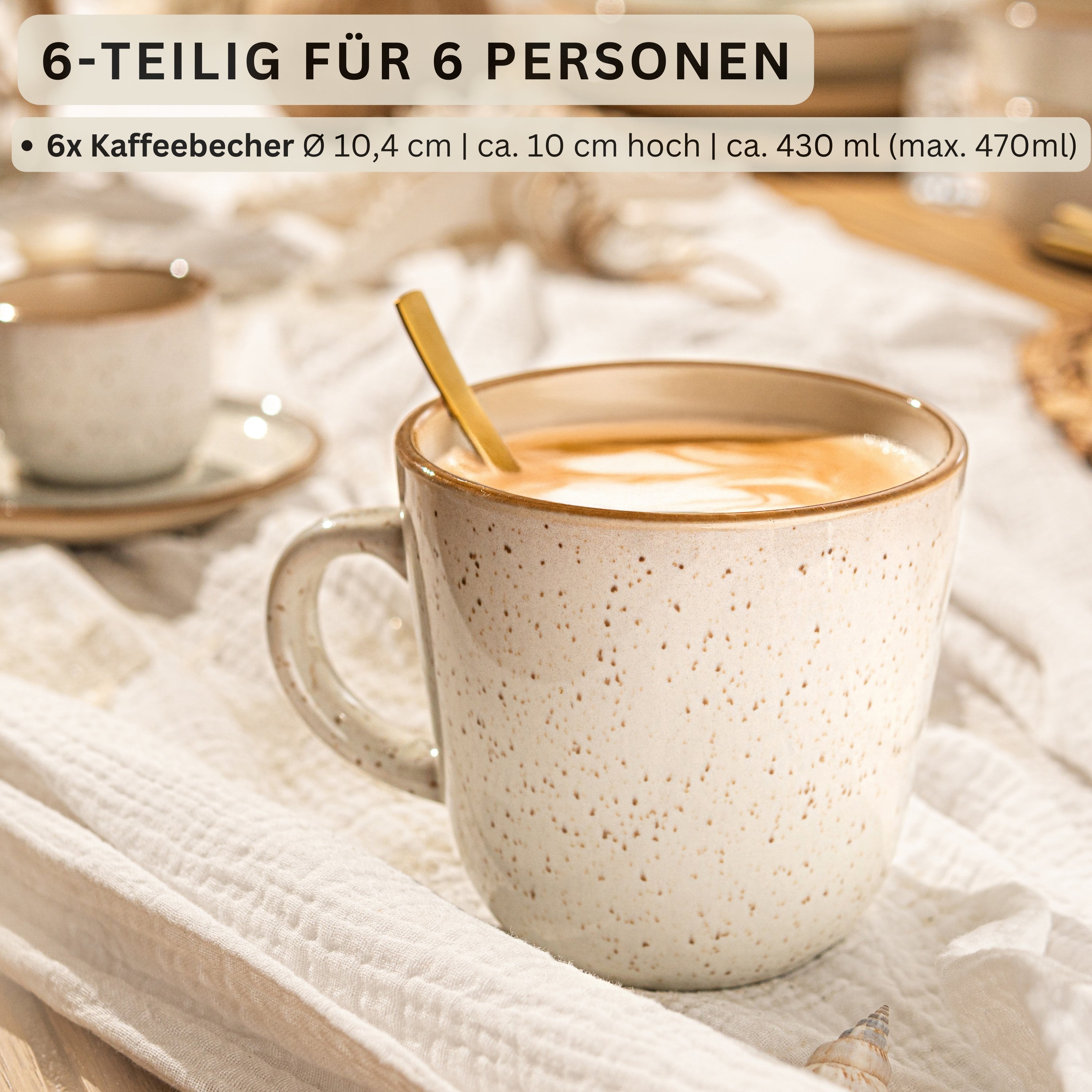 SÄNGER Kaffeebecher Set Rio Creme- 6 teilig aus Steingut