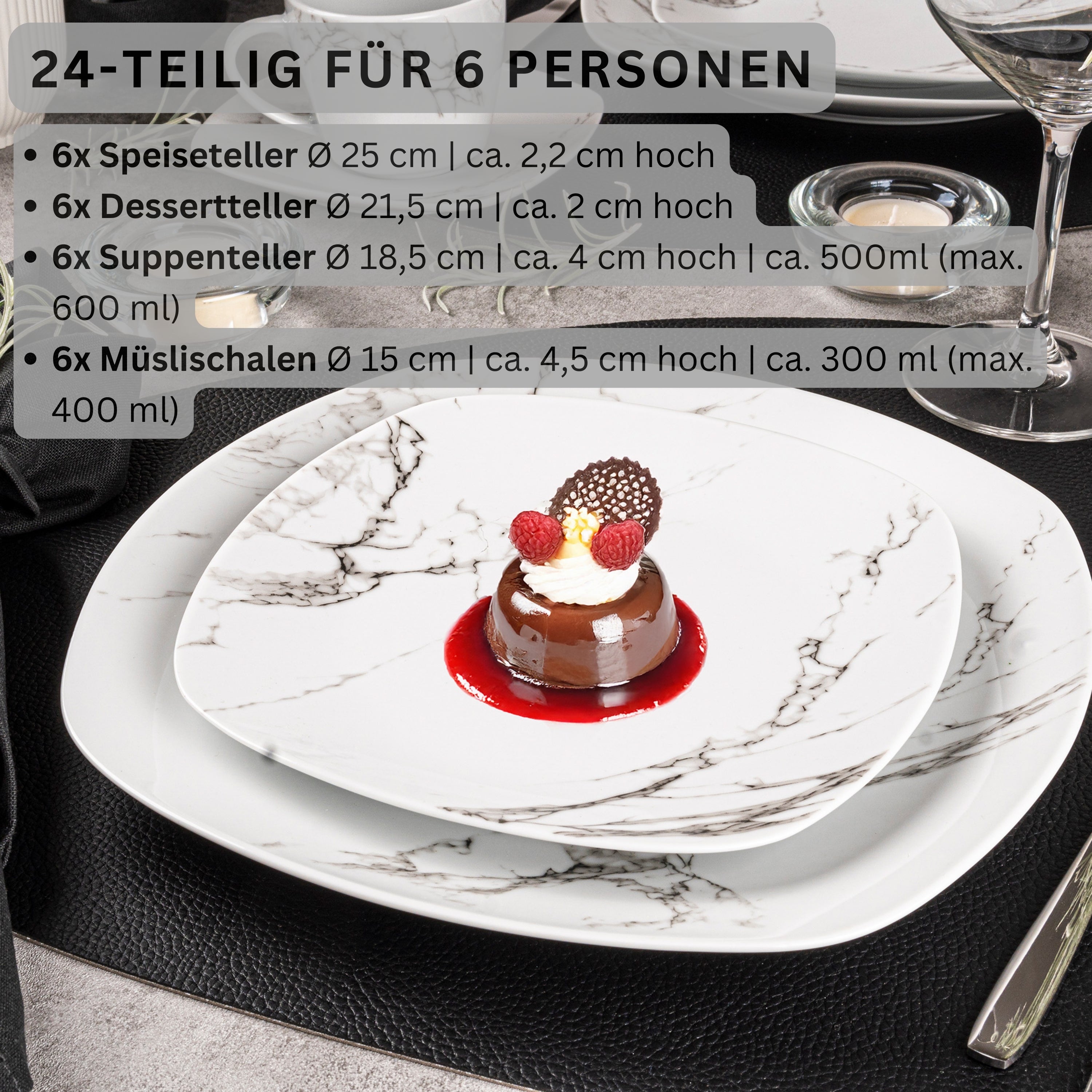 SÄNGER Porzellan Geschirrset Bilgola Marmor, Tafelservice 24 teilig für 6 Personen