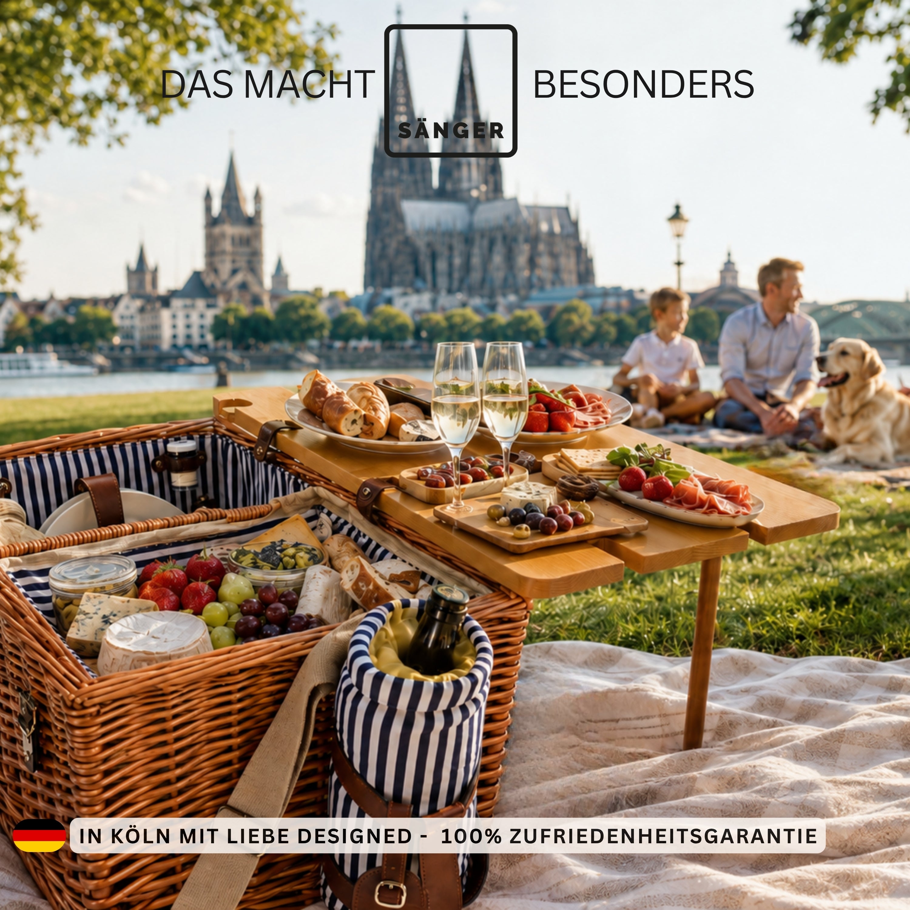 SÄNGER Borkum Picnic Basket with Integrated Table & Cooler Bag, 25 Pieces for 4 People