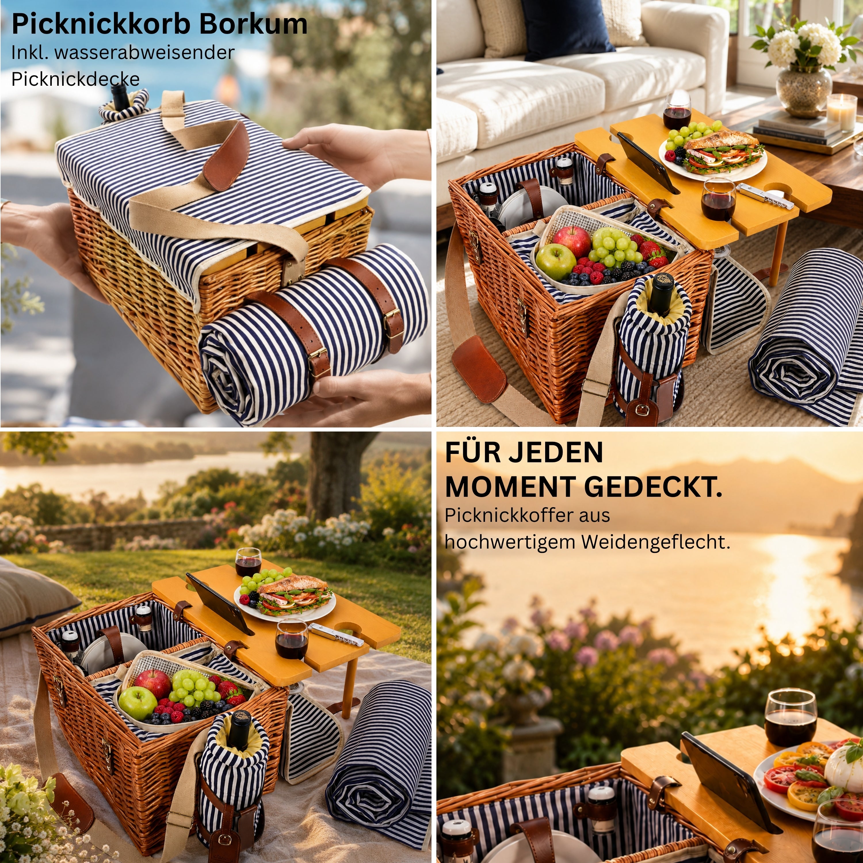 SÄNGER Borkum Picnic Basket with Integrated Table & Cooler Bag, 25 Pieces for 4 People