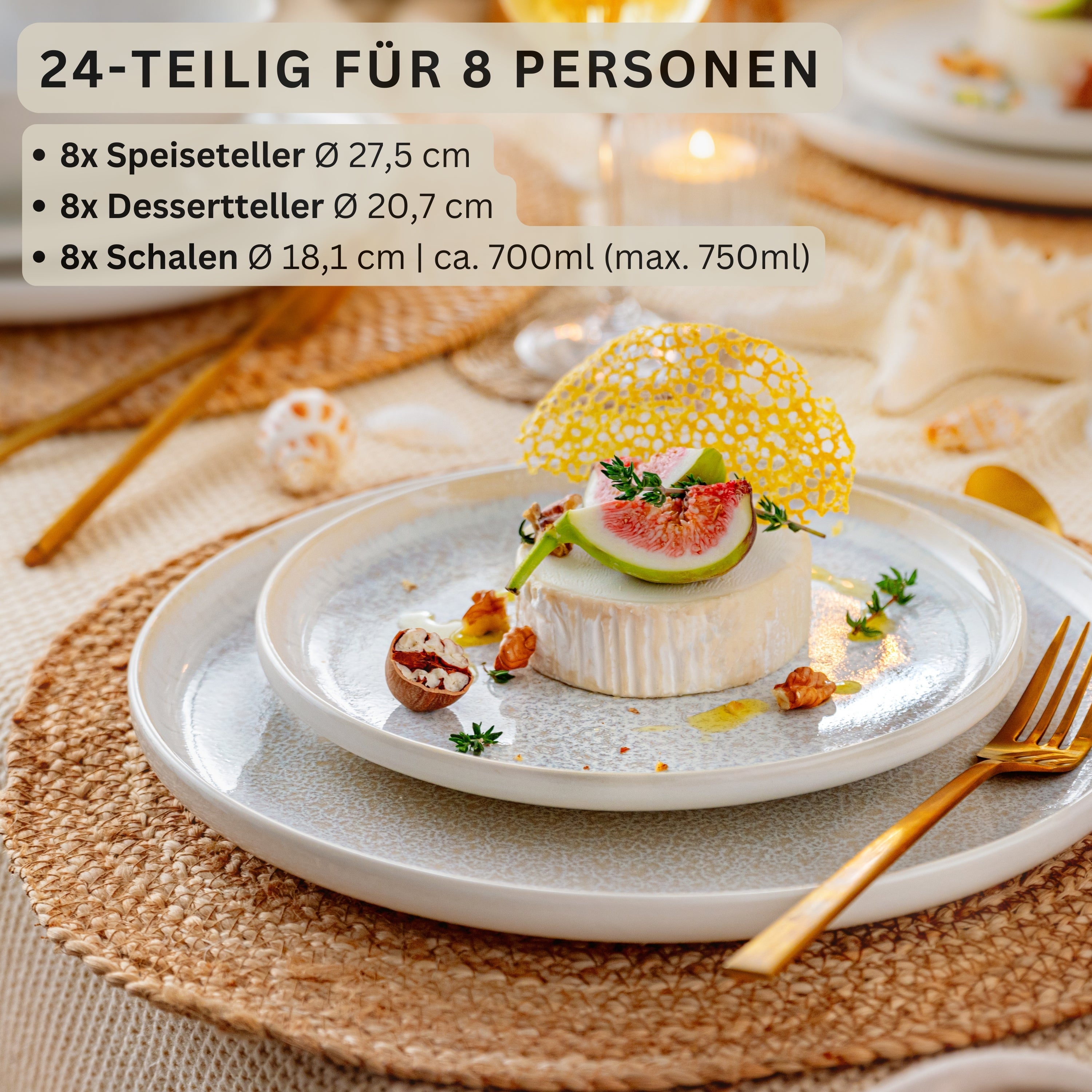 SÄNGER Steingut Geschirrset Korfu, Tafelservice 24 teilig für 8 Personen