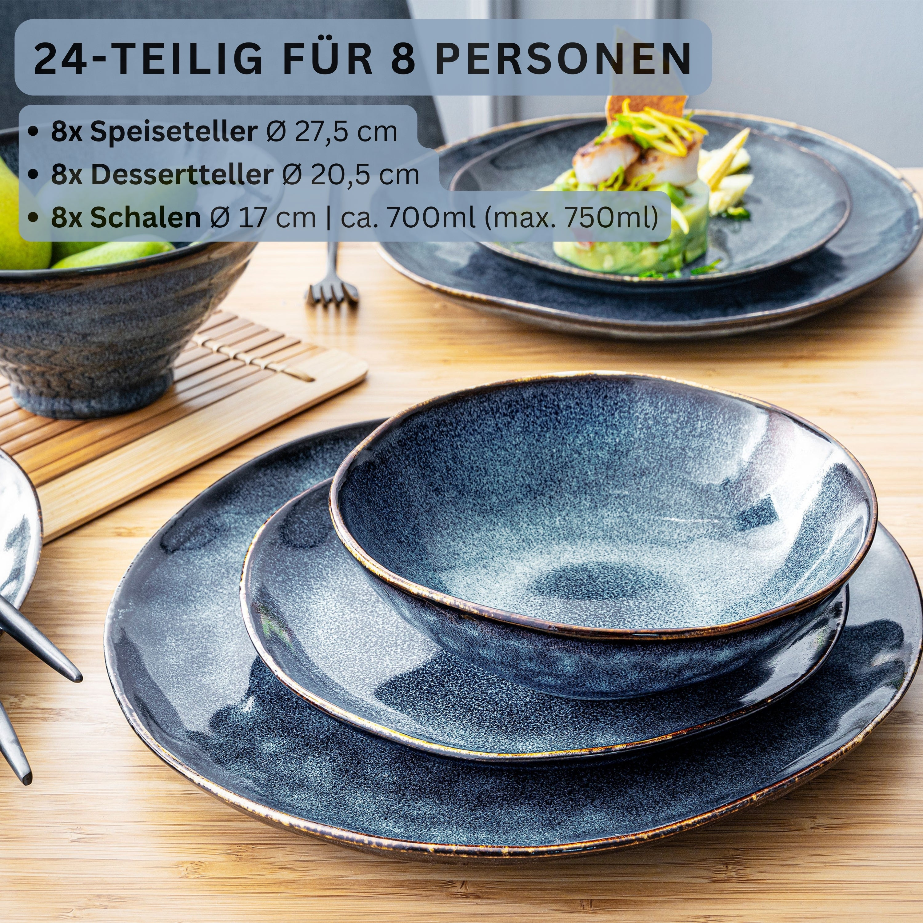 SÄNGER Steingut Geschirrset Tokio, Tafelservice 24 teilig für 8 Personen