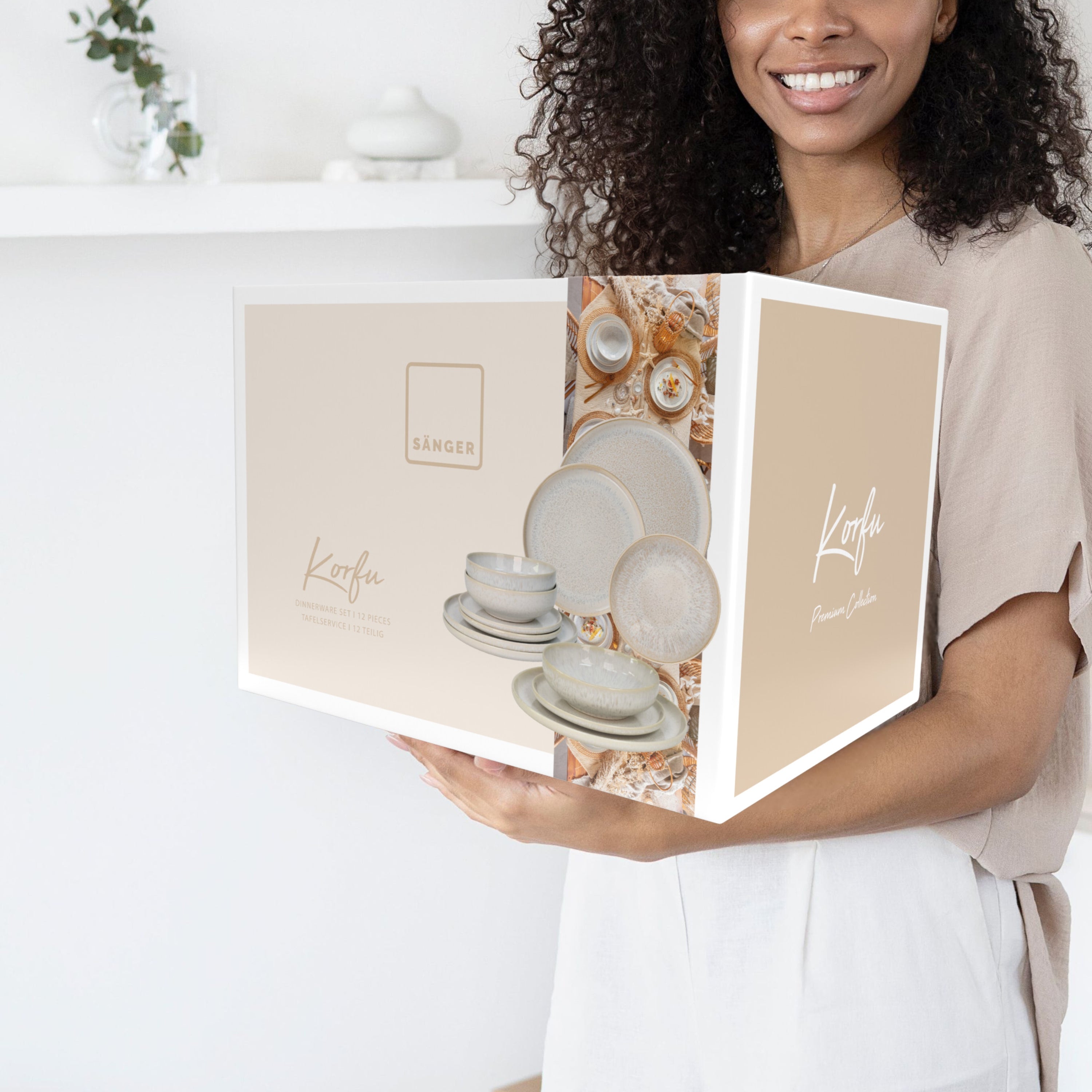SÄNGER Steingut Geschirrset Korfu, Tafelservice 12 teilig für 4 Personen
