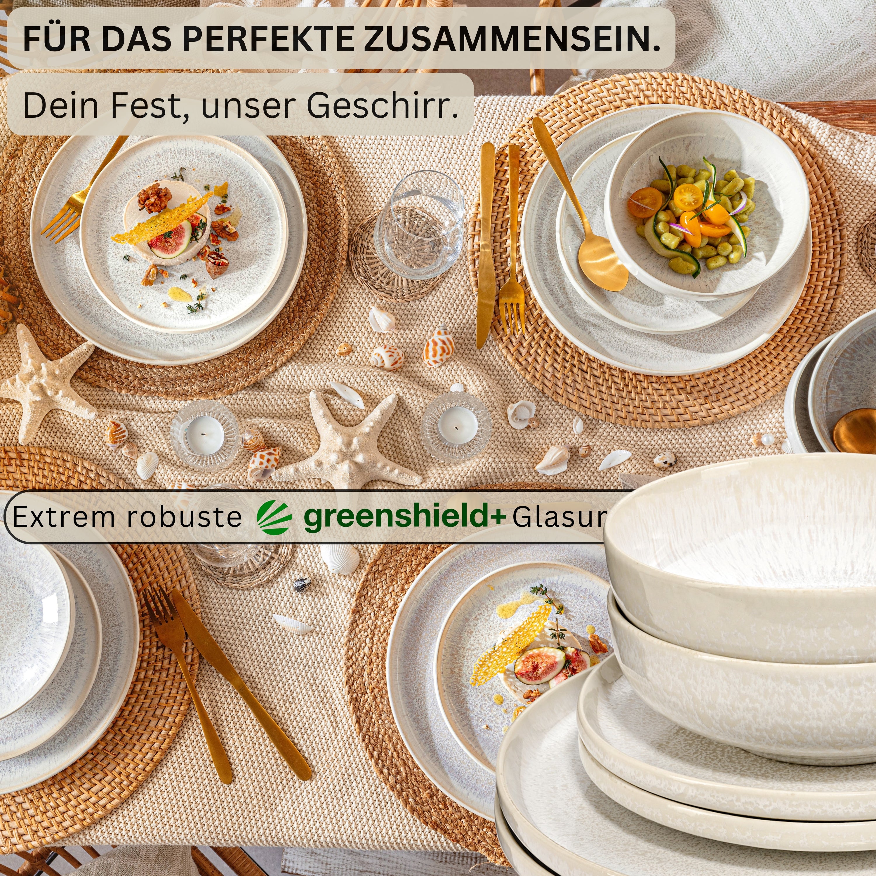 SÄNGER Steingut Geschirrset Korfu, Tafelservice 12 teilig für 4 Personen