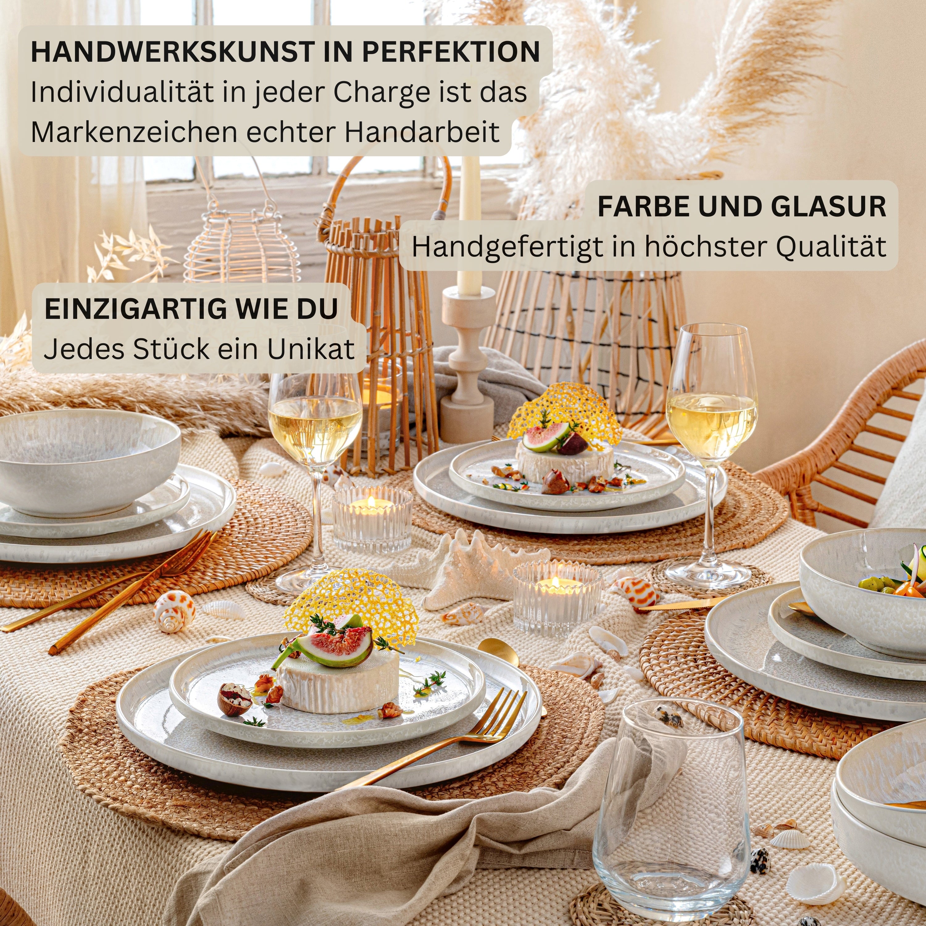 SÄNGER Steingut Geschirrset Korfu, Tafelservice 12 teilig für 4 Personen