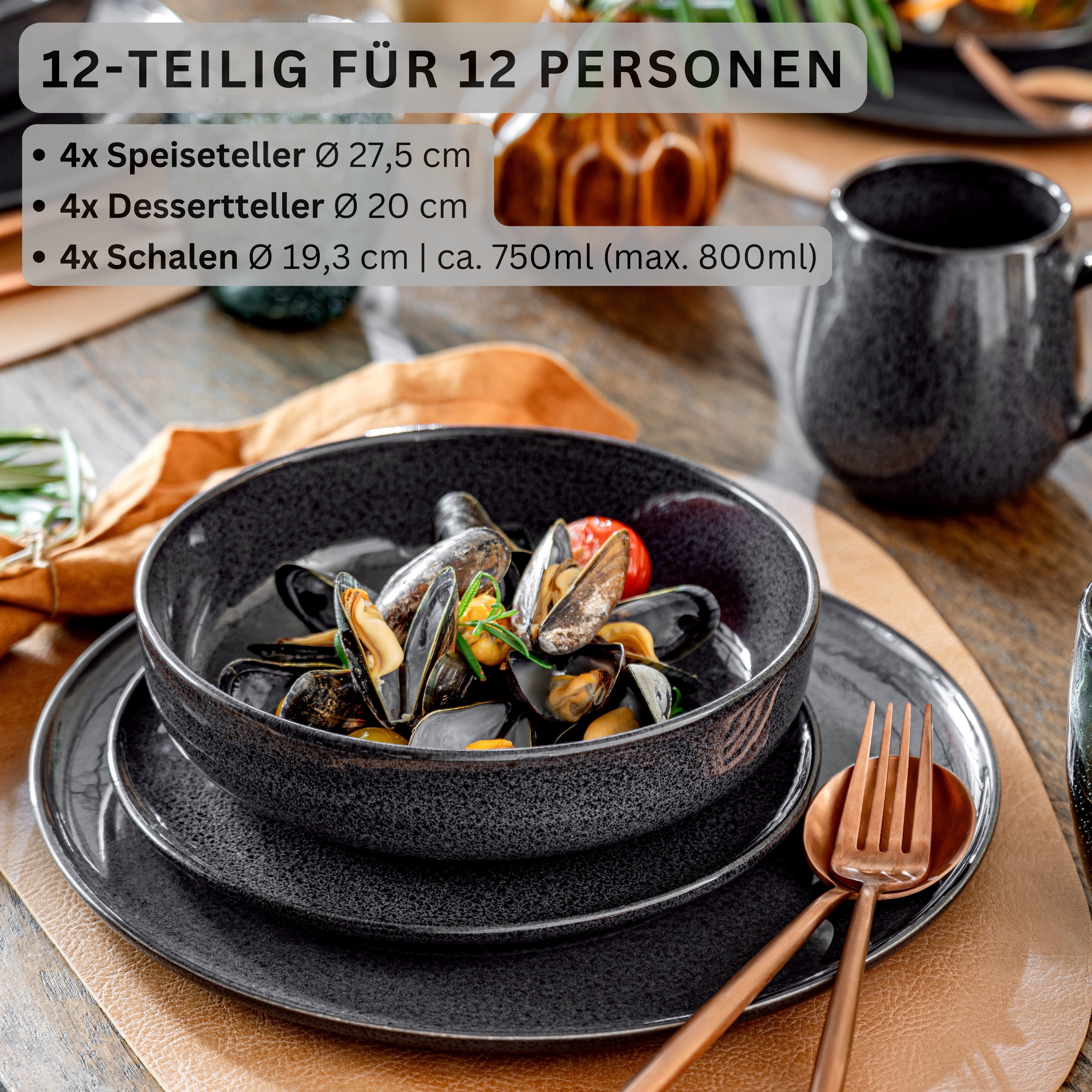 SÄNGER Porzellan Geschirrset Bali, Tafelservice 12 teilig für 4 Personen