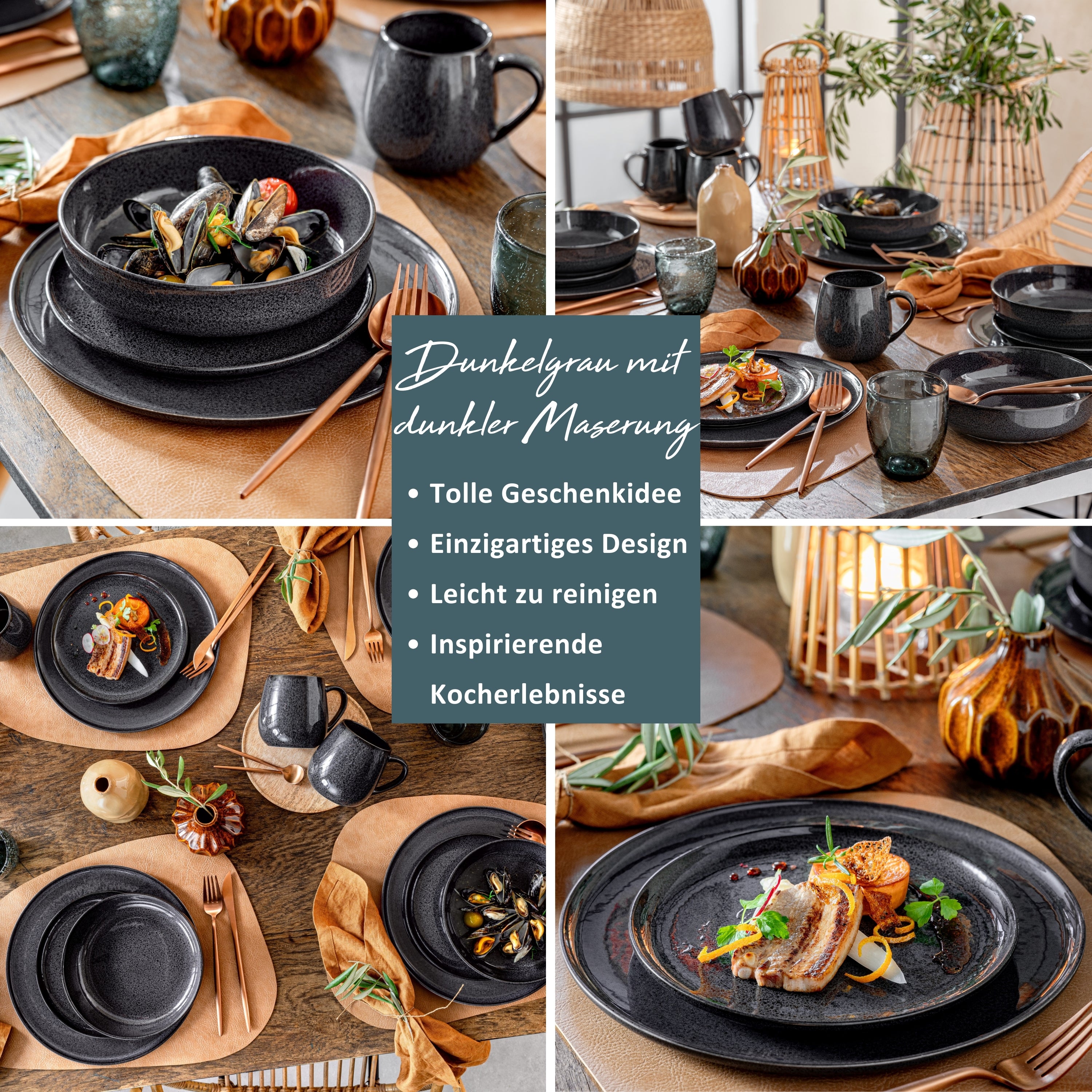 SÄNGER Porzellan Geschirrset Bali, Tafelservice 12 teilig für 4 Personen