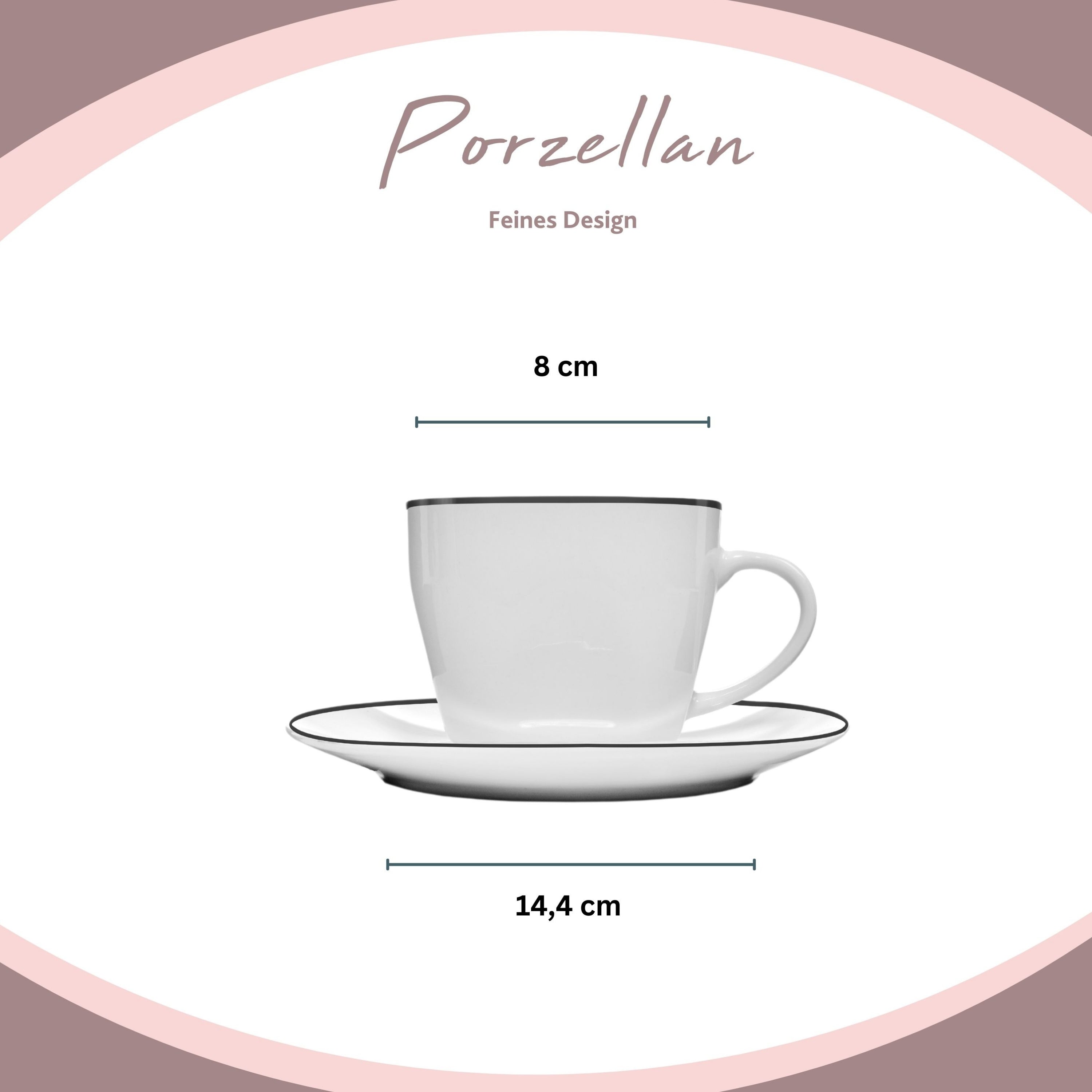 SÄNGER Porzellan Kombiservice Bilgola Black Rim 36 teilig für 6 Personen