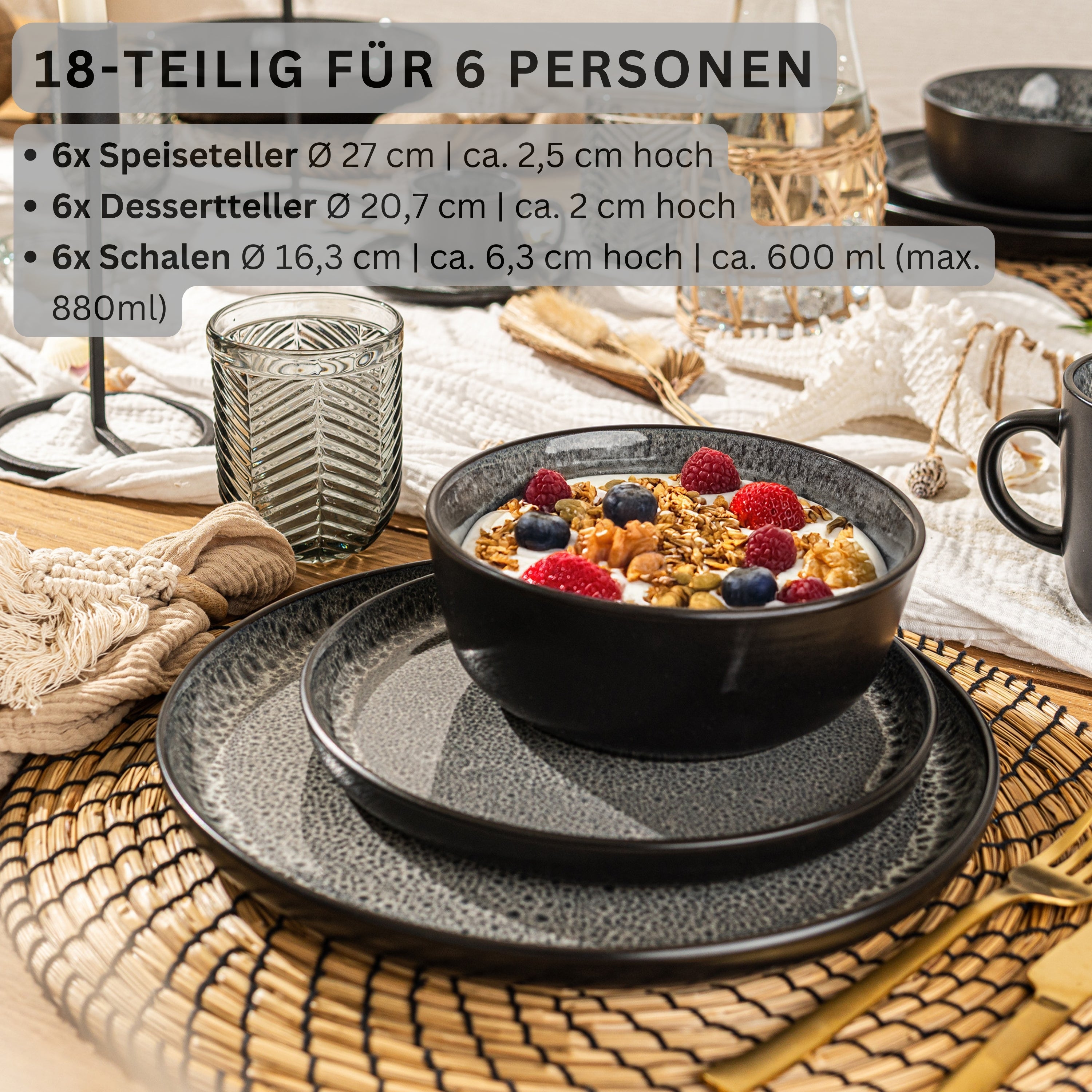 SÄNGER Steingut Geschirrset Sydney, Tafelservice 18 teilig für 6 Personen