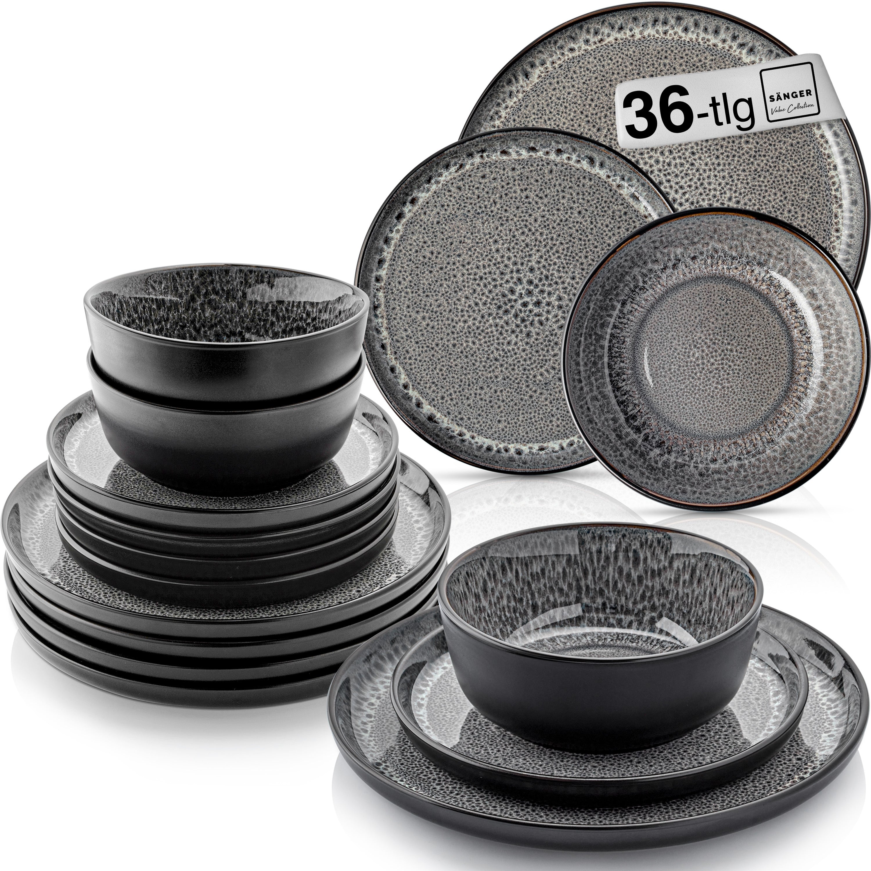 SÄNGER Steingut Geschirrset Sydney, Tafelservice 36 teilig für 12 Personen