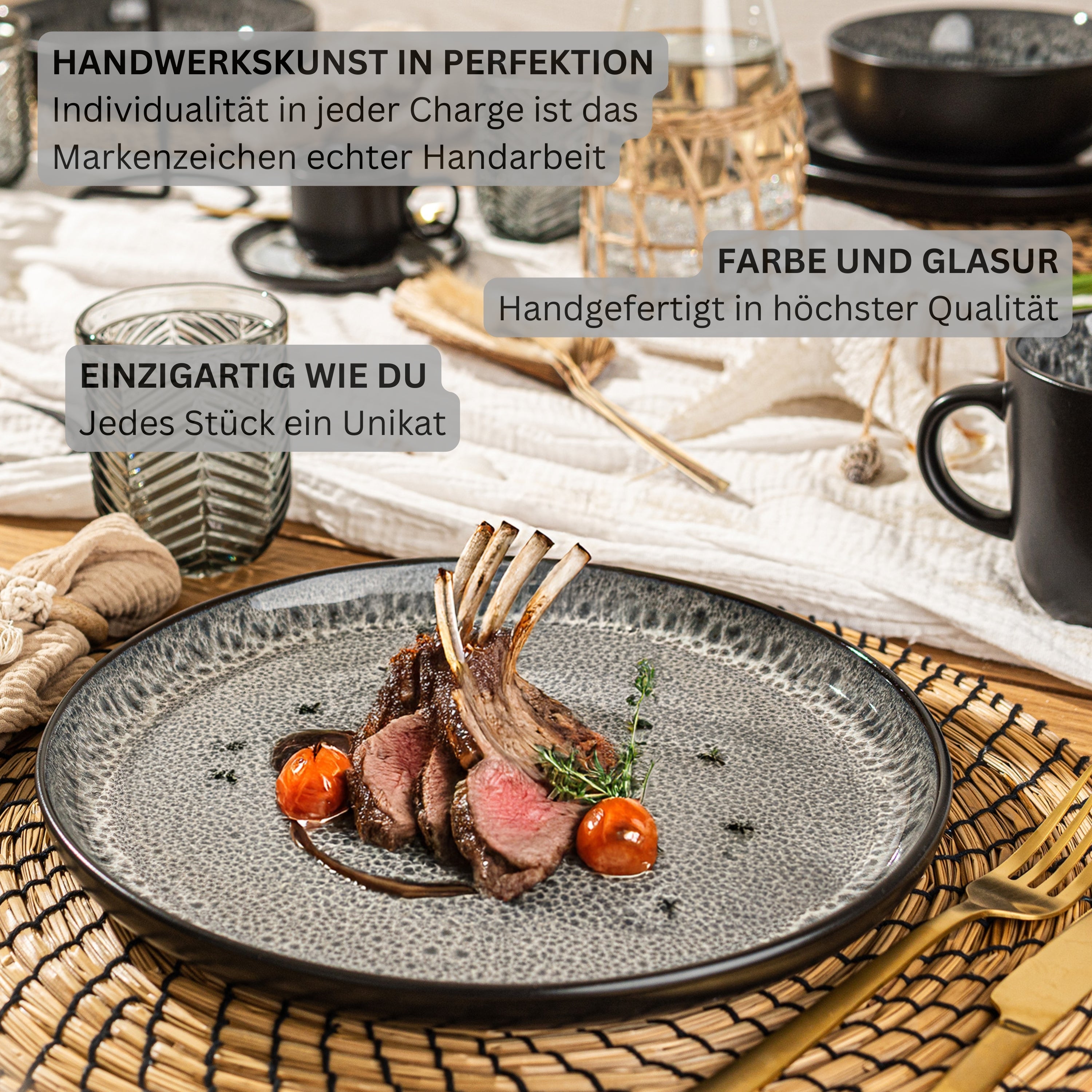 SÄNGER Steingut Geschirrset Sydney, Tafelservice 18 teilig für 6 Personen