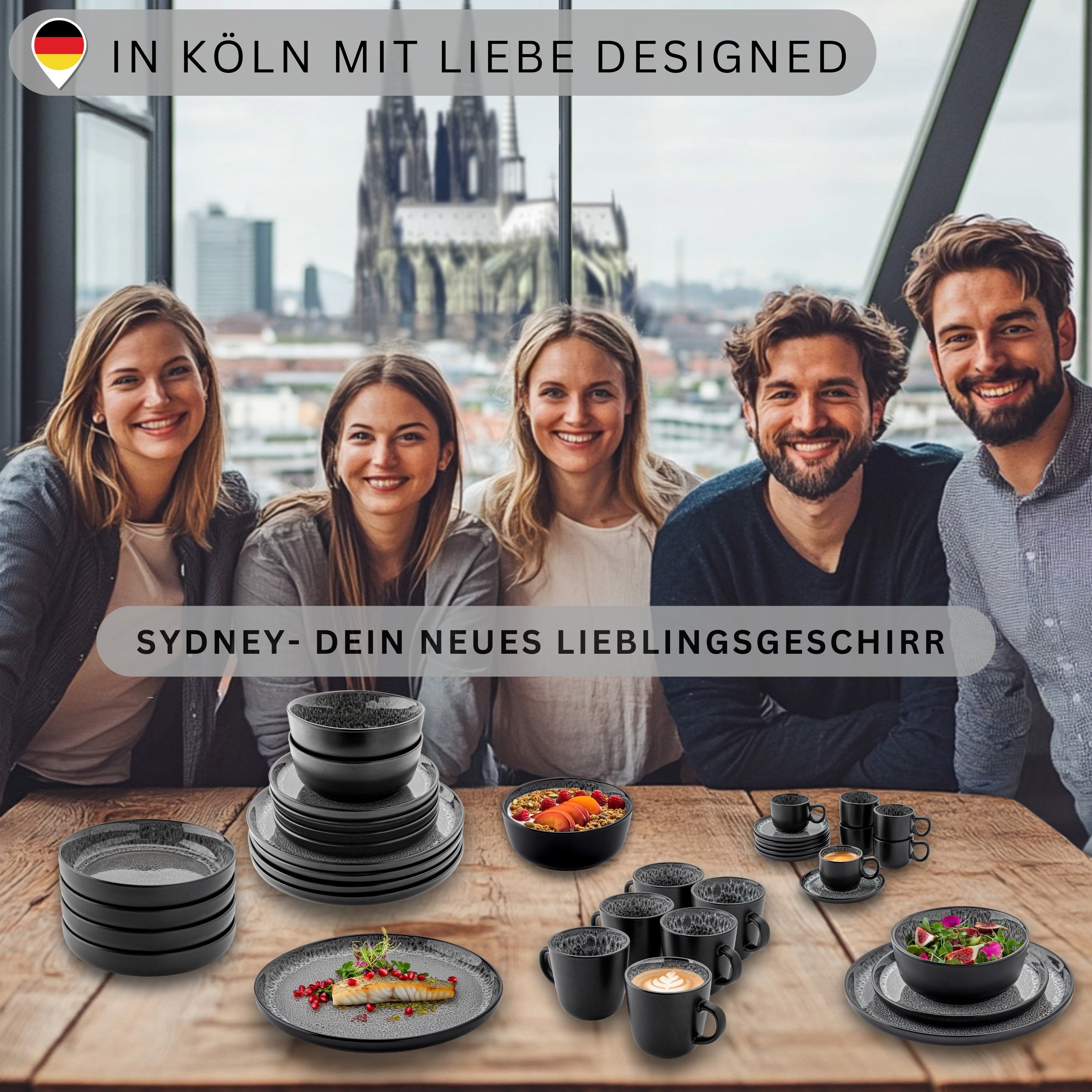 SÄNGER Steingut Geschirrset Sydney, Tafelservice 18 teilig für 6 Personen