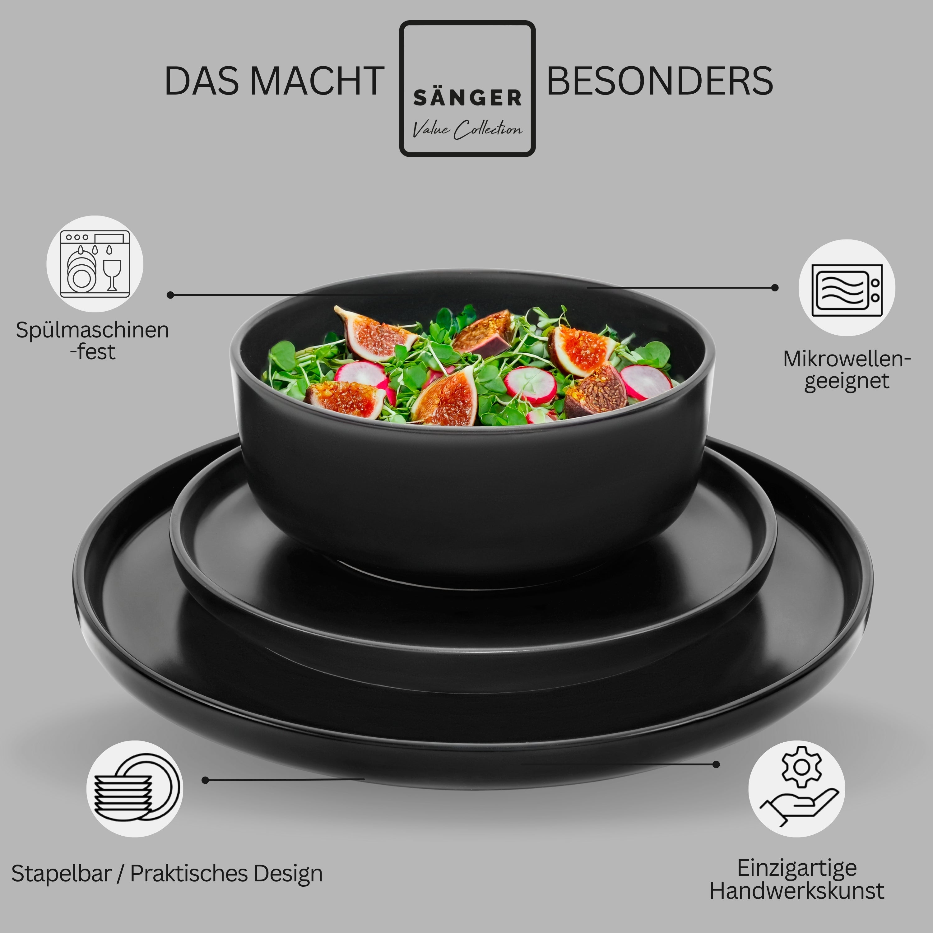 SÄNGER Steingut Geschirrset Madeira, Tafelservice 18 teilig für 6 Personen