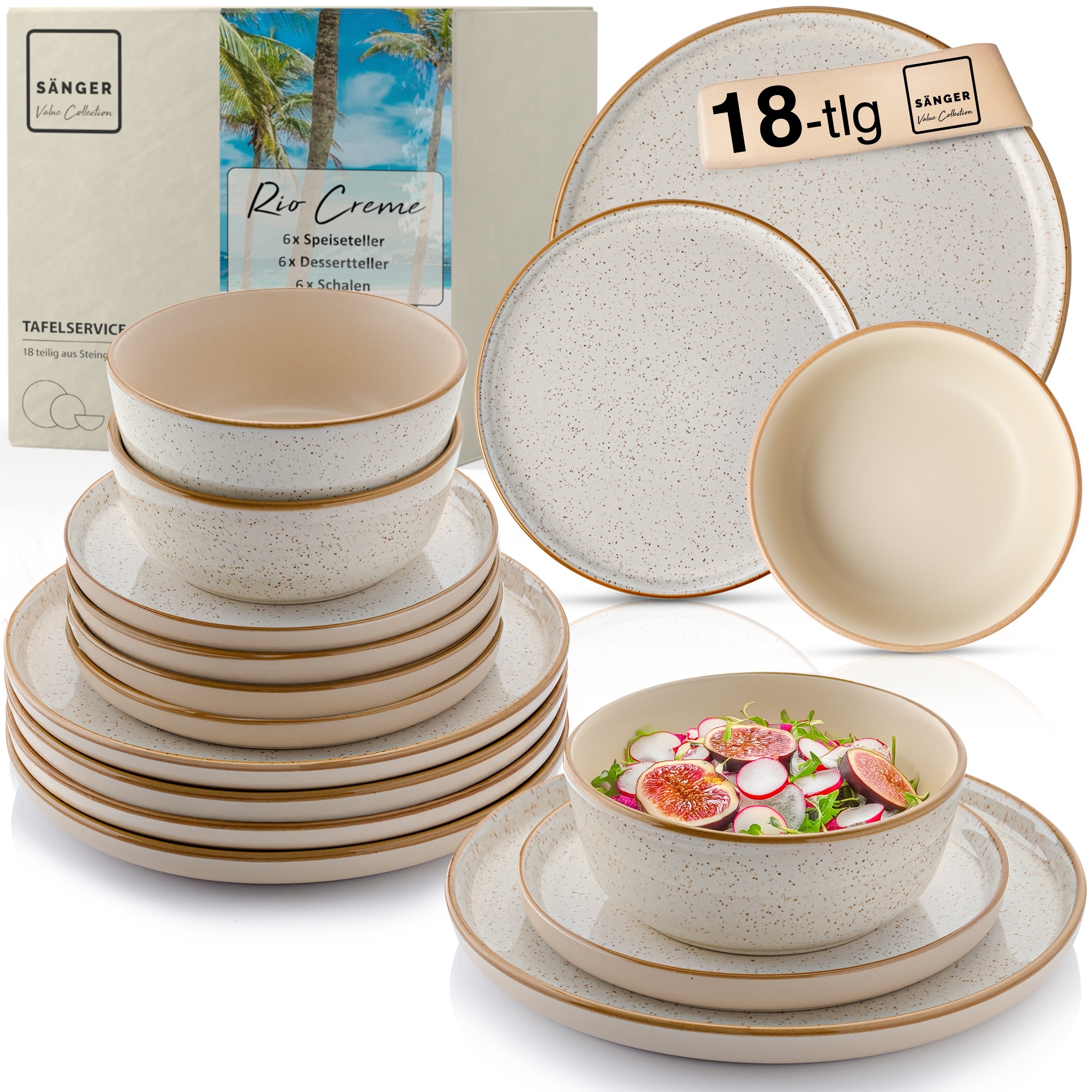 SÄNGER Tafelservice Rio Creme - 18 teilig aus Steingut