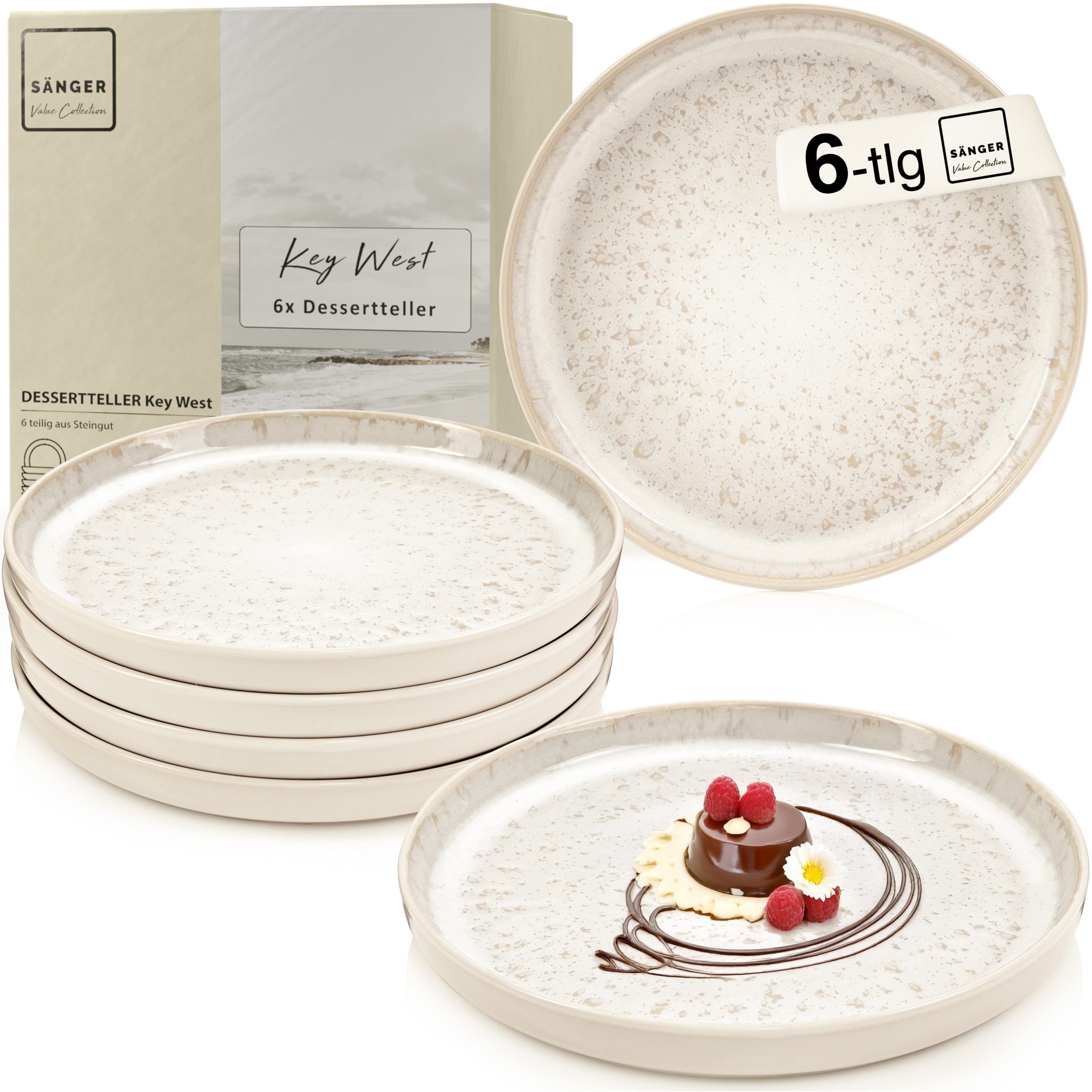 SÄNGER Dessertteller Set Key West - 6 teilig aus Steingut