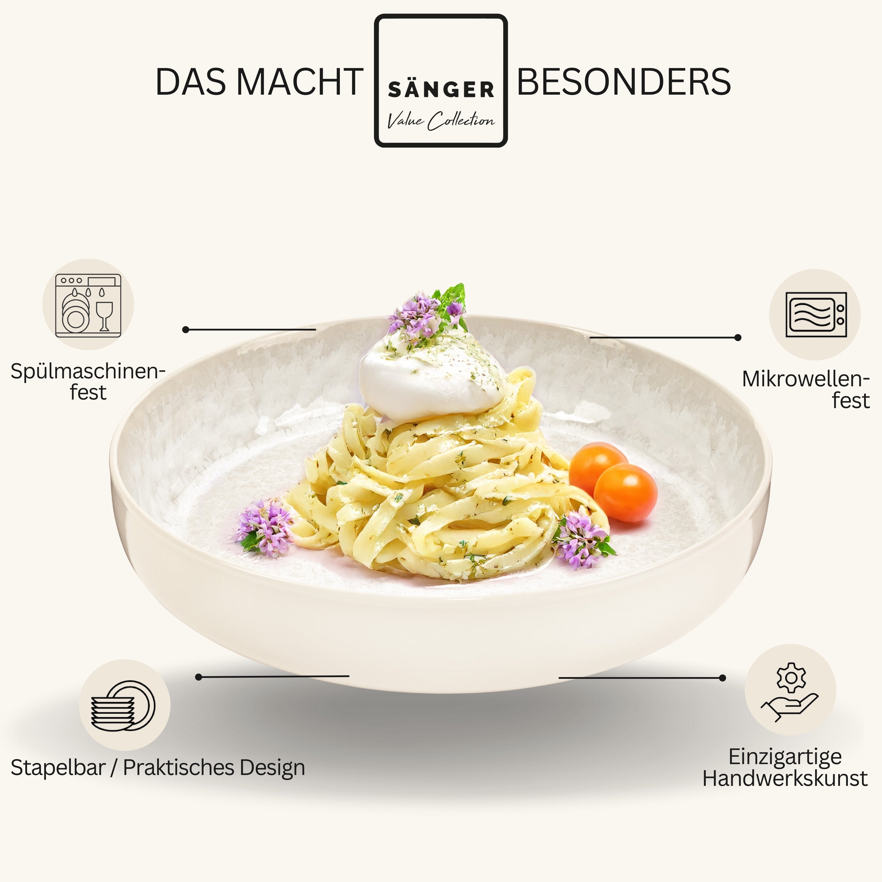 SÄNGER Pastaschalen Set Key West - 6 teilig aus Steingut