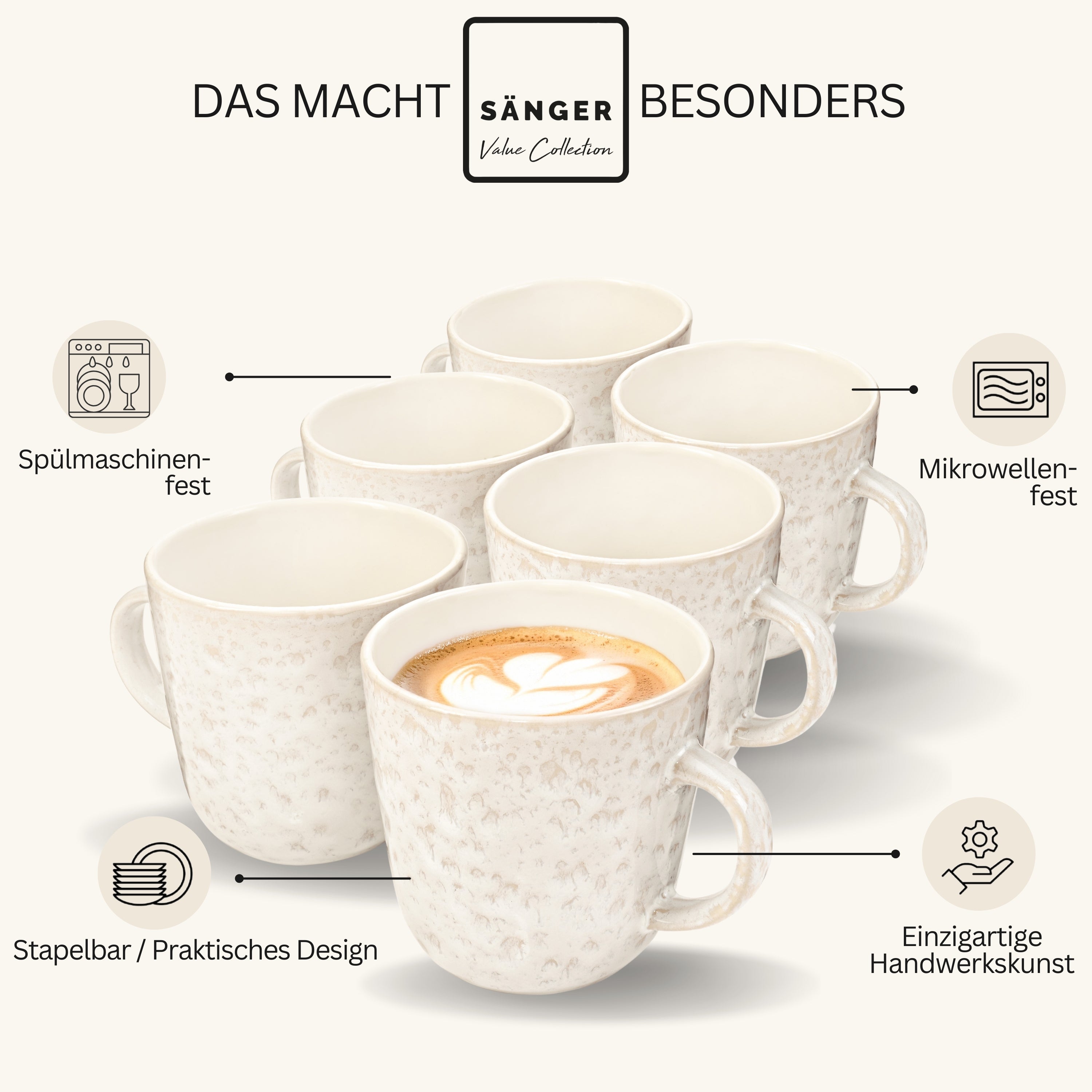 SÄNGER Kaffeebecher Set Key West - 6 teilig aus Steingut