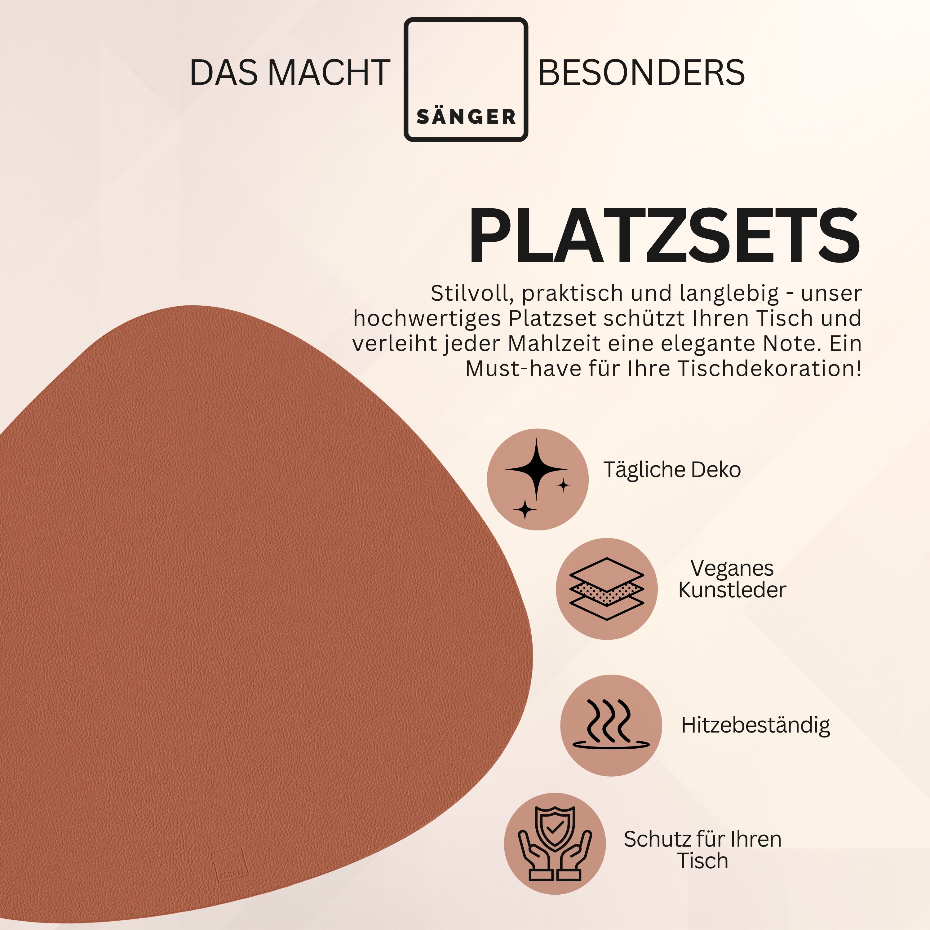 SÄNGER organische Tischsets & Untersetzer aus Kunstleder 8 teilig für 4 Personen, Anthrazit + Braun