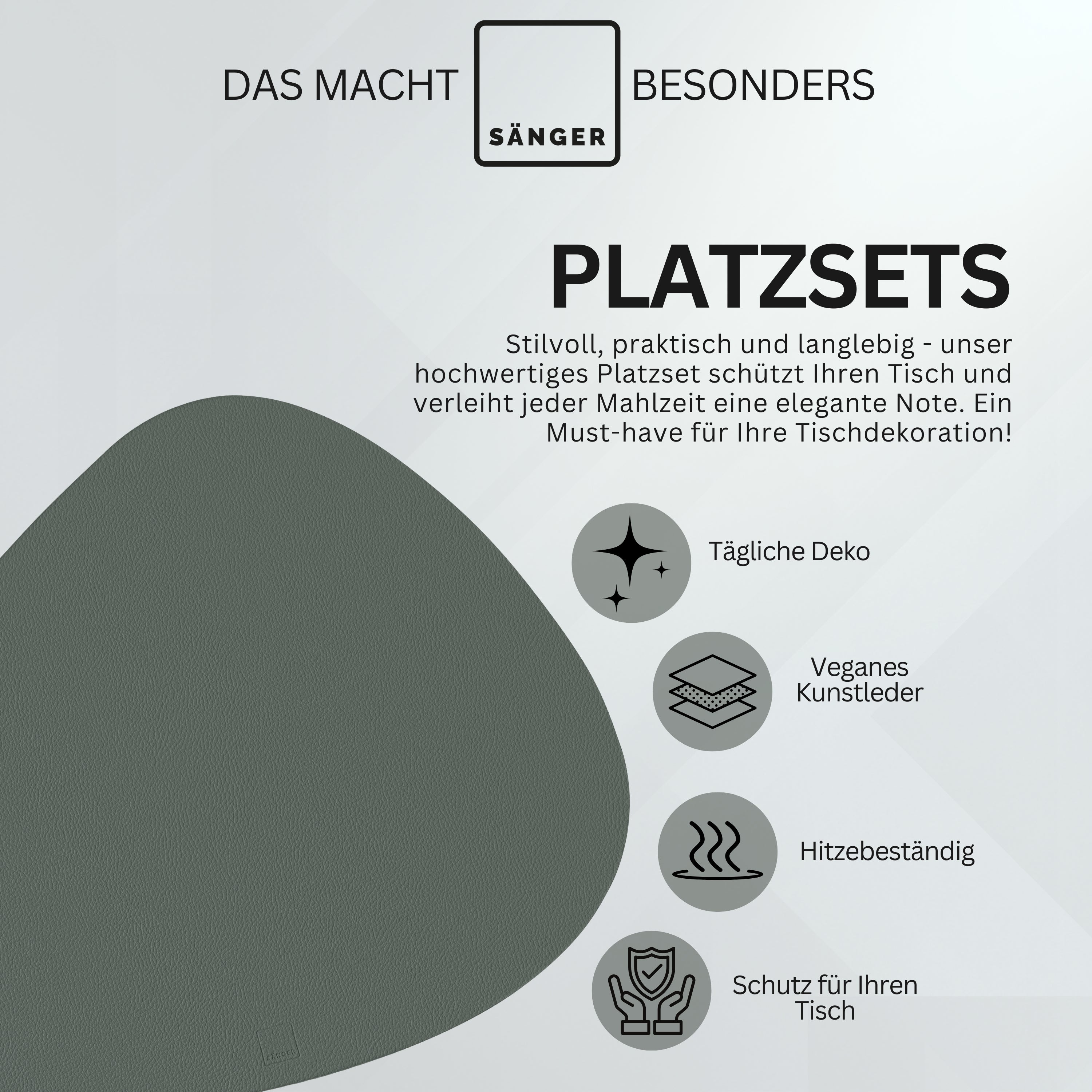 SÄNGER organische Tischsets & Untersetzer aus Kunstleder 8 teilig für 4 Personen, Grau + Schwarz