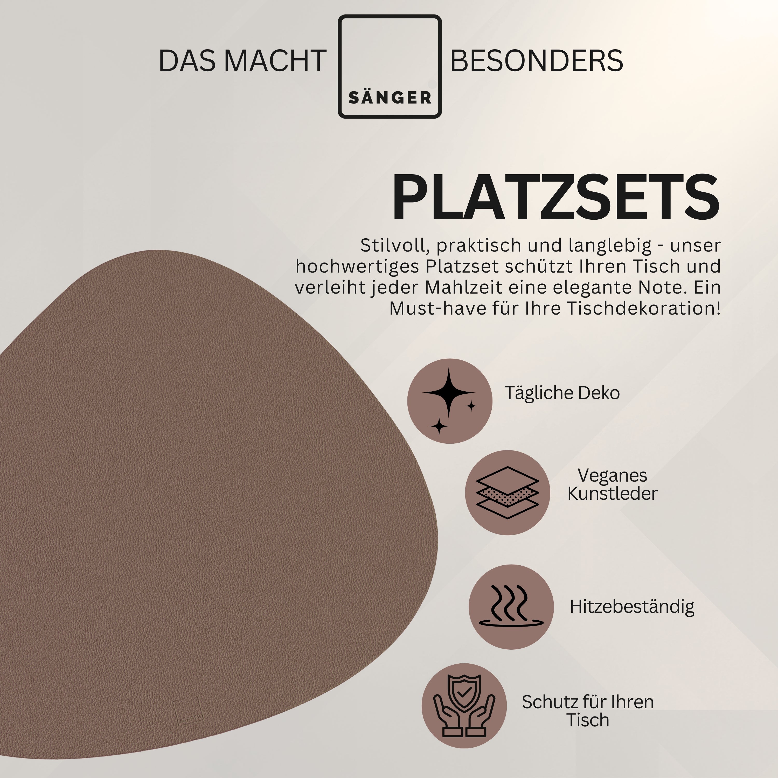 SÄNGER organische Tischsets & Untersetzer aus Kunstleder 12 teilig für 6 Personen, Braun+Beige