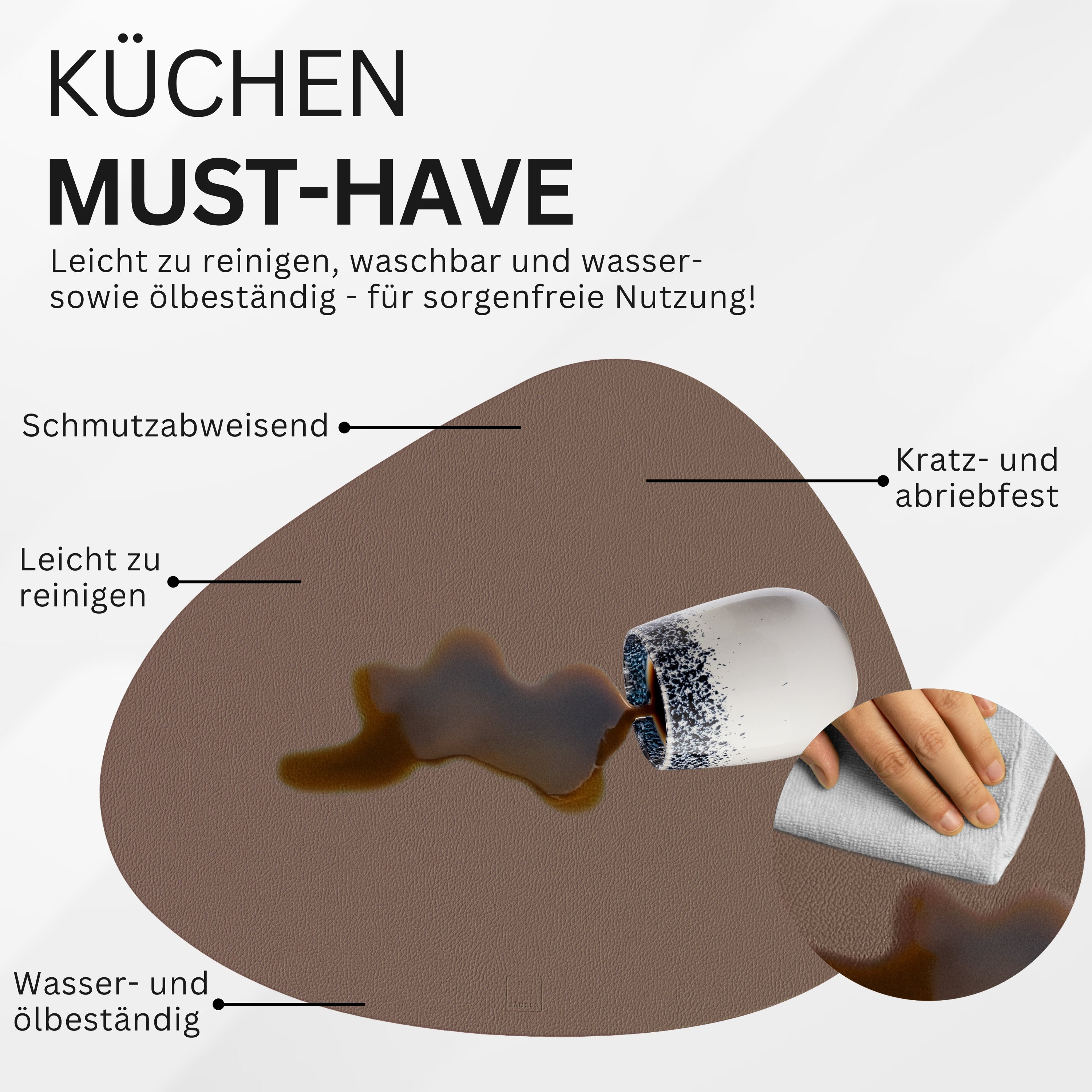 SÄNGER organische Tischsets & Untersetzer aus Kunstleder 12 teilig für 6 Personen, Braun+Beige